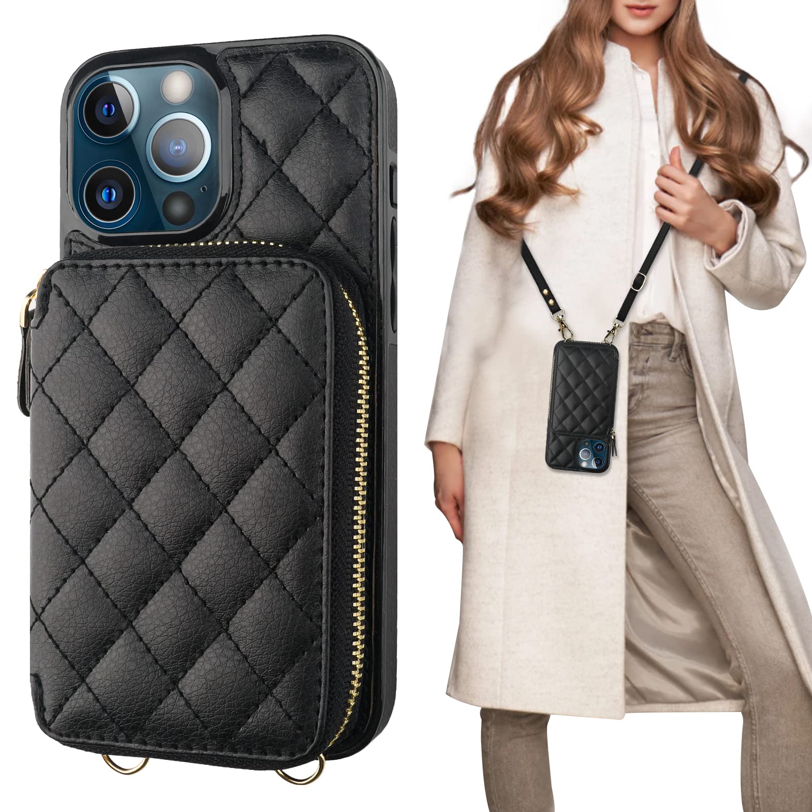 Foto 2 pulgar | Funda Tipo Cartera Tipo Bandolera Bocasal Para Iphone 13 Pro Max, Color Negro - Venta Internacional.