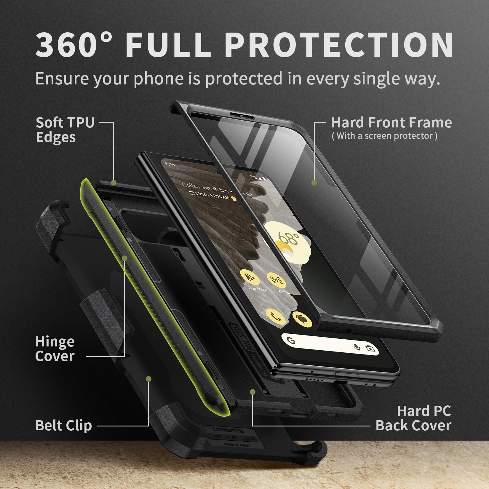 Foto 4 pulgar | Funda De Teléfono Tongate Para Google Pixel Fold 2023 Con Clip Para Cinturón - Venta Internacional.