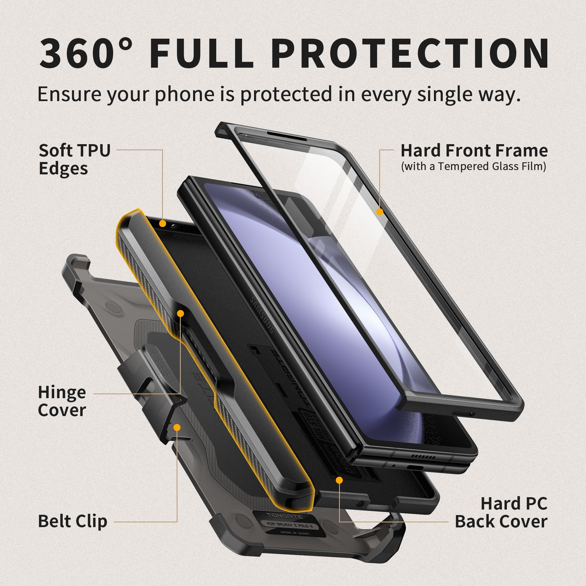Foto 3 pulgar | Funda De Teléfono Tongate Para Samsung Galaxy Z Fold 5 Negra - Venta Internacional.