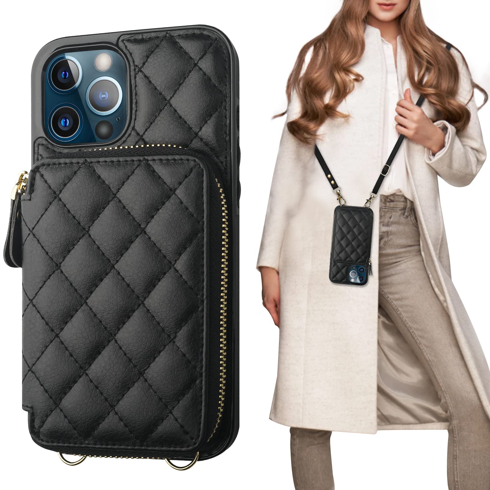Foto 2 pulgar | Funda Tipo Cartera Tipo Bandolera Bocasal Para Iphone 12 Pro Max, Color Negro - Venta Internacional.