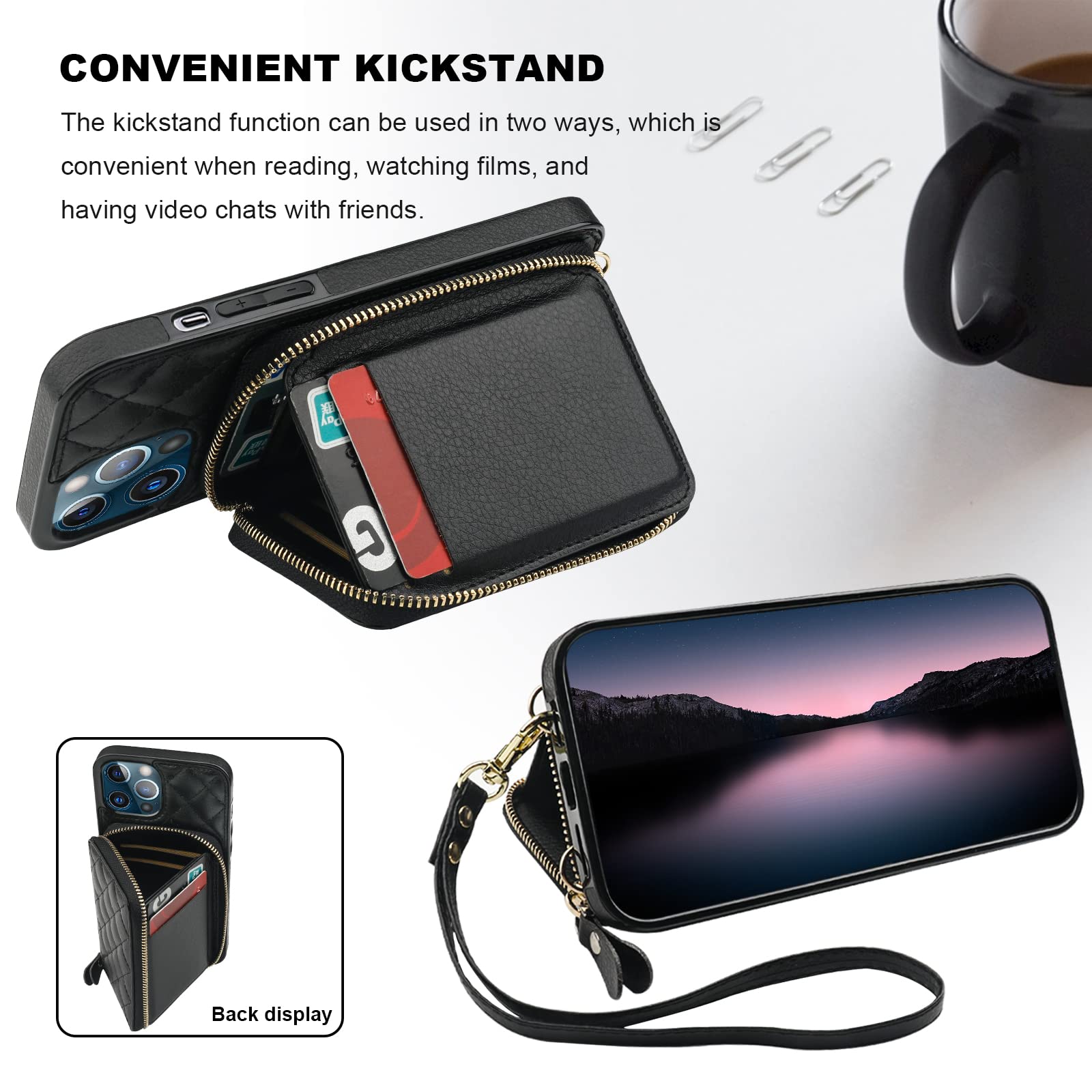 Foto 6 pulgar | Funda Tipo Cartera Tipo Bandolera Bocasal Para Iphone 12 Pro Max, Color Negro - Venta Internacional.