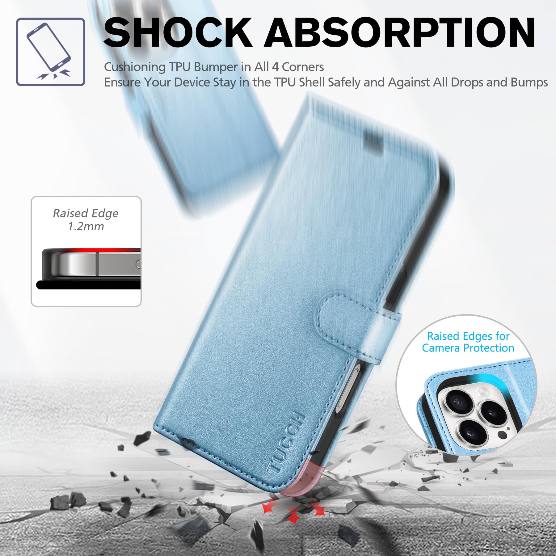 Foto 7 pulgar | Funda Tipo Cartera Tucch Para Iphone 16 Pro De 6,3 Pulgadas Con 4 Ranuras Para Tarjetas, Color Azul - Venta Internacio
