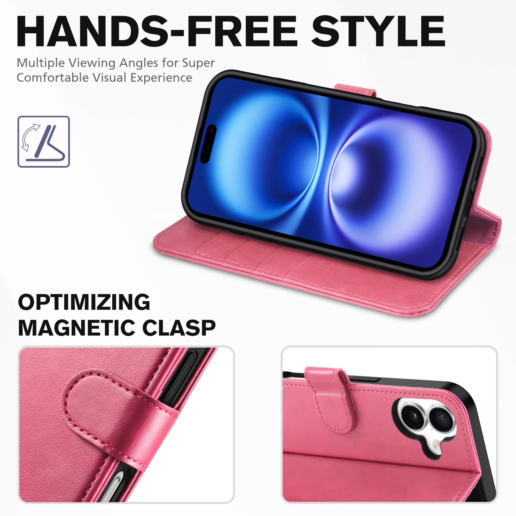 Foto 5 pulgar | Funda Tipo Cartera Tucch Para Iphone 16 Con Bloqueo Rfid, Color Rosa Intenso - Venta Internacional.