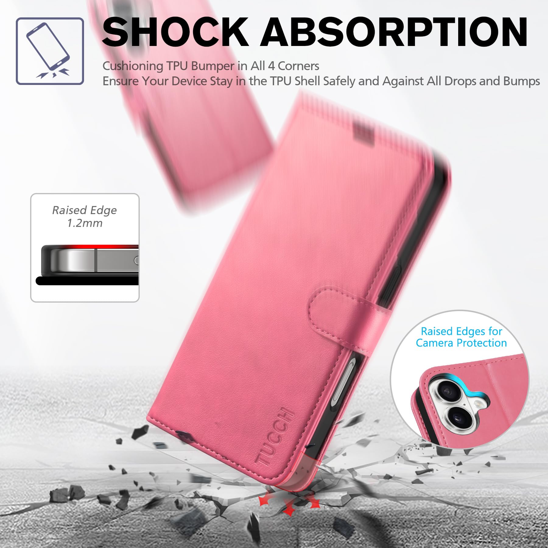 Foto 7 pulgar | Funda Tipo Cartera Tucch Para Iphone 16 Con Bloqueo Rfid, Color Rosa Intenso - Venta Internacional.