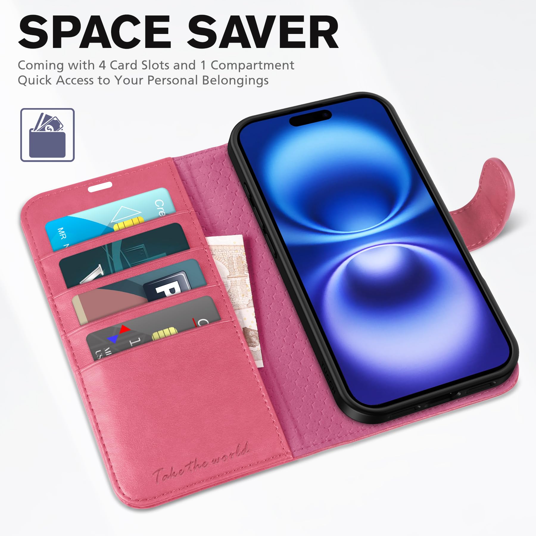 Foto 8 pulgar | Funda Tipo Cartera Tucch Para Iphone 16 Con Bloqueo Rfid, Color Rosa Intenso - Venta Internacional.