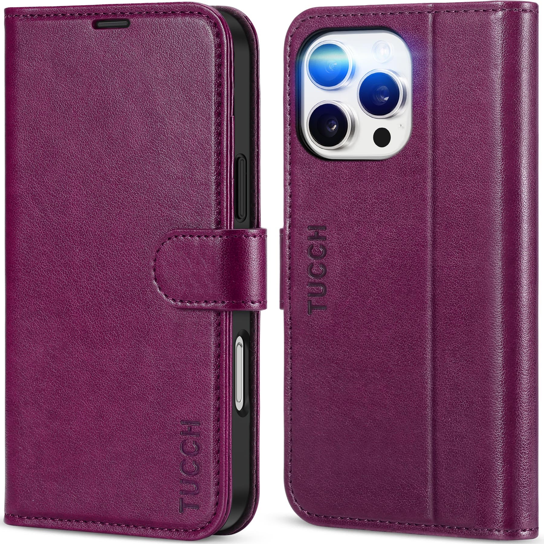 Funda Tipo Cartera Tucch Para Iphone 16 Pro Max Rfid, Color Morado - Venta Internacional.