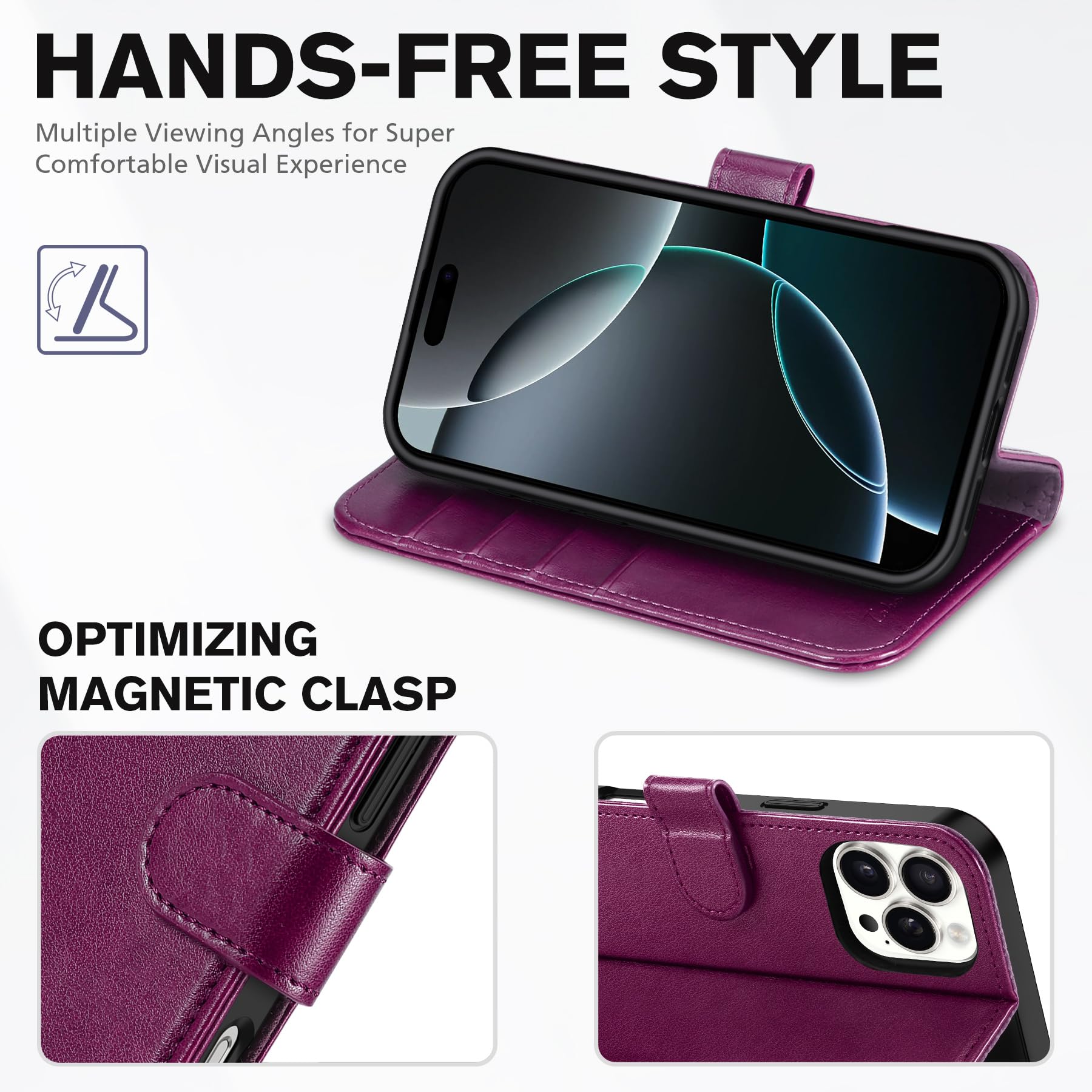 Foto 5 pulgar | Funda Tipo Cartera Tucch Para Iphone 16 Pro Max Rfid, Color Morado - Venta Internacional.