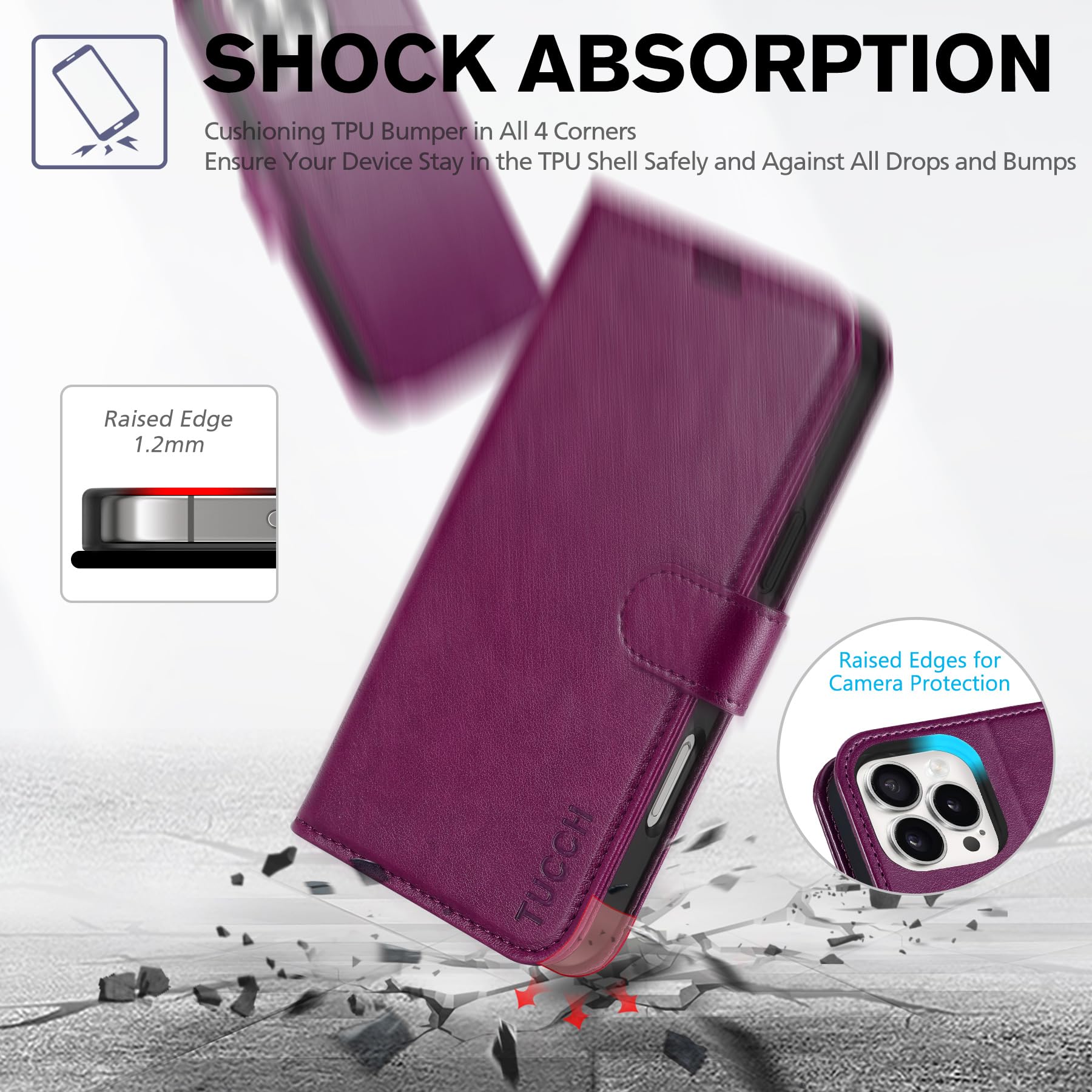 Foto 7 pulgar | Funda Tipo Cartera Tucch Para Iphone 16 Pro Max Rfid, Color Morado - Venta Internacional.
