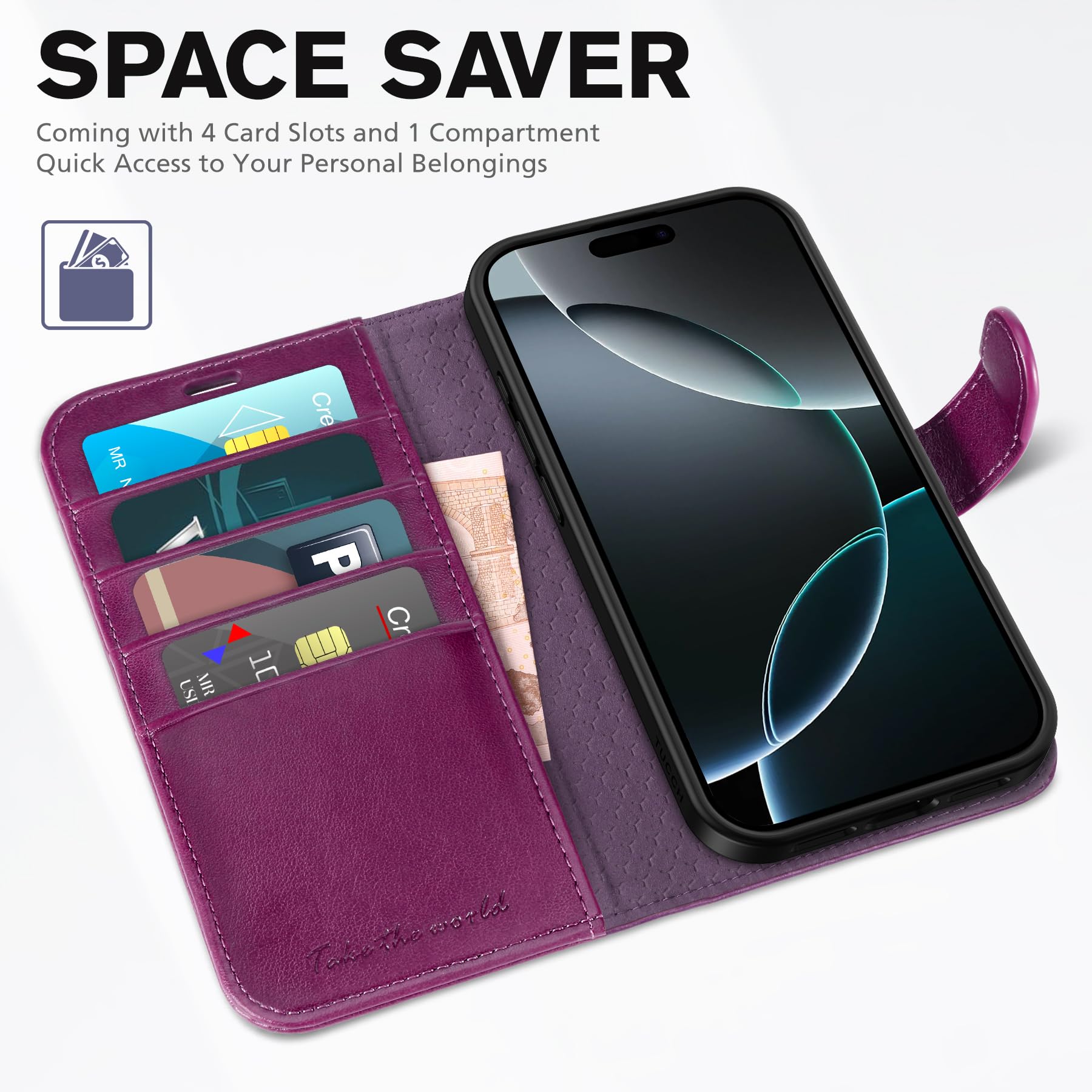Foto 8 pulgar | Funda Tipo Cartera Tucch Para Iphone 16 Pro Max Rfid, Color Morado - Venta Internacional.