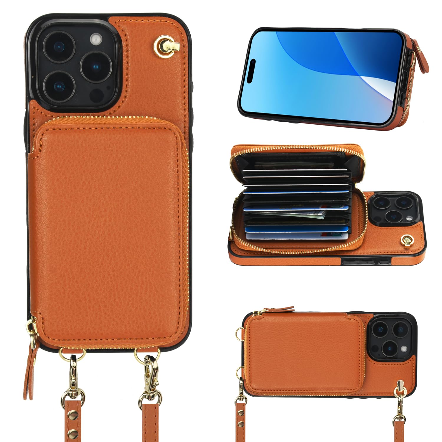 Foto 2 pulgar | Funda Tipo Cartera Tipo Bandolera Bocasal Para Iphone 16 Pro Max, Color Marrón - Venta Internacional.