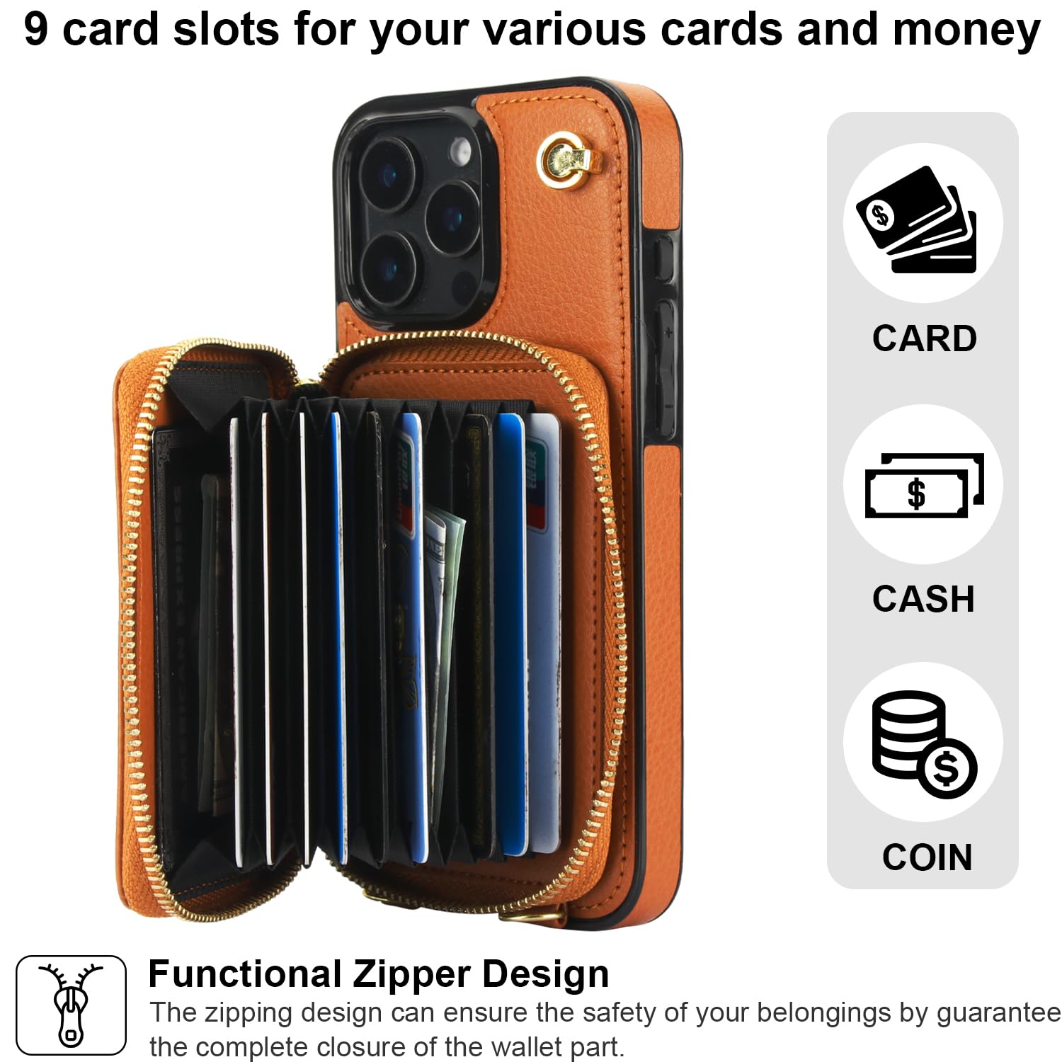 Foto 4 pulgar | Funda Tipo Cartera Tipo Bandolera Bocasal Para Iphone 16 Pro Max, Color Marrón - Venta Internacional.