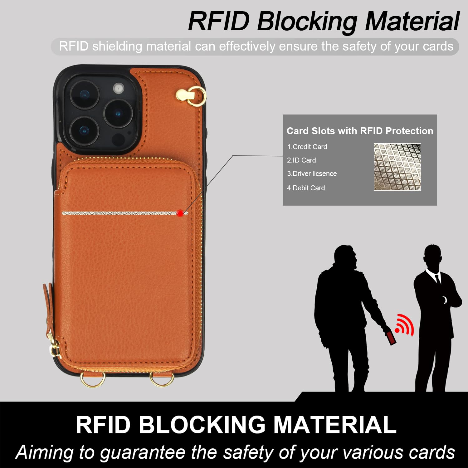 Foto 5 pulgar | Funda Tipo Cartera Tipo Bandolera Bocasal Para Iphone 16 Pro Max, Color Marrón - Venta Internacional.