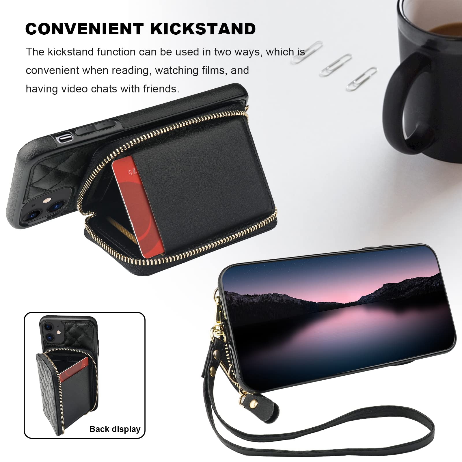 Foto 6 pulgar | Funda Tipo Cartera Tipo Bandolera Bocasal Para Iphone 11 De 6,1 Pulgadas, Color Negro - Venta Internacional.