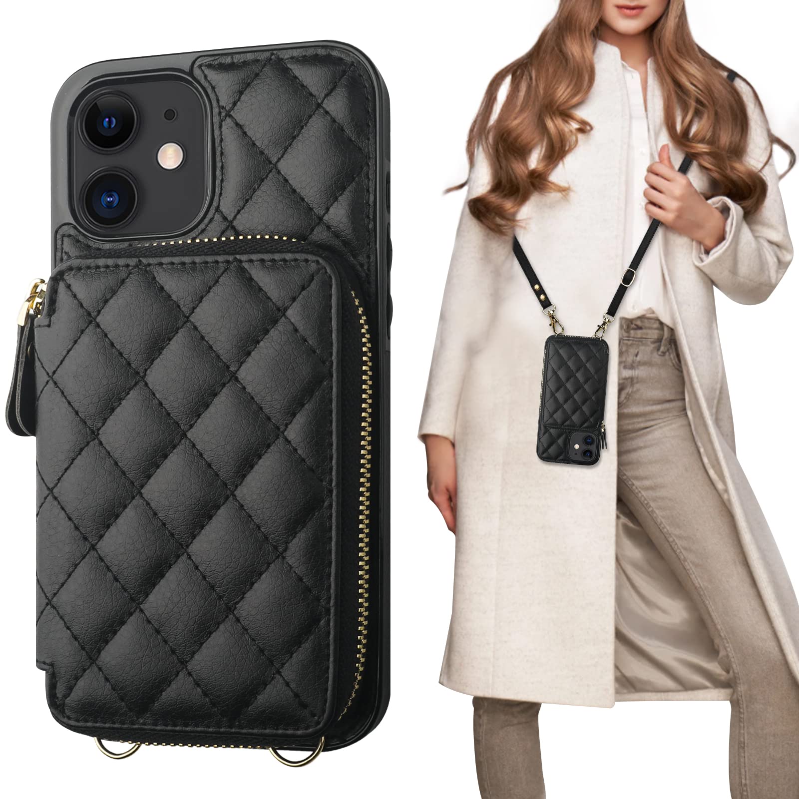 Foto 2 pulgar | Funda Tipo Cartera Tipo Bandolera Bocasal Para Iphone 12/12 Pro De 6.1 Pulgadas, Color Negro - Venta Internacional.