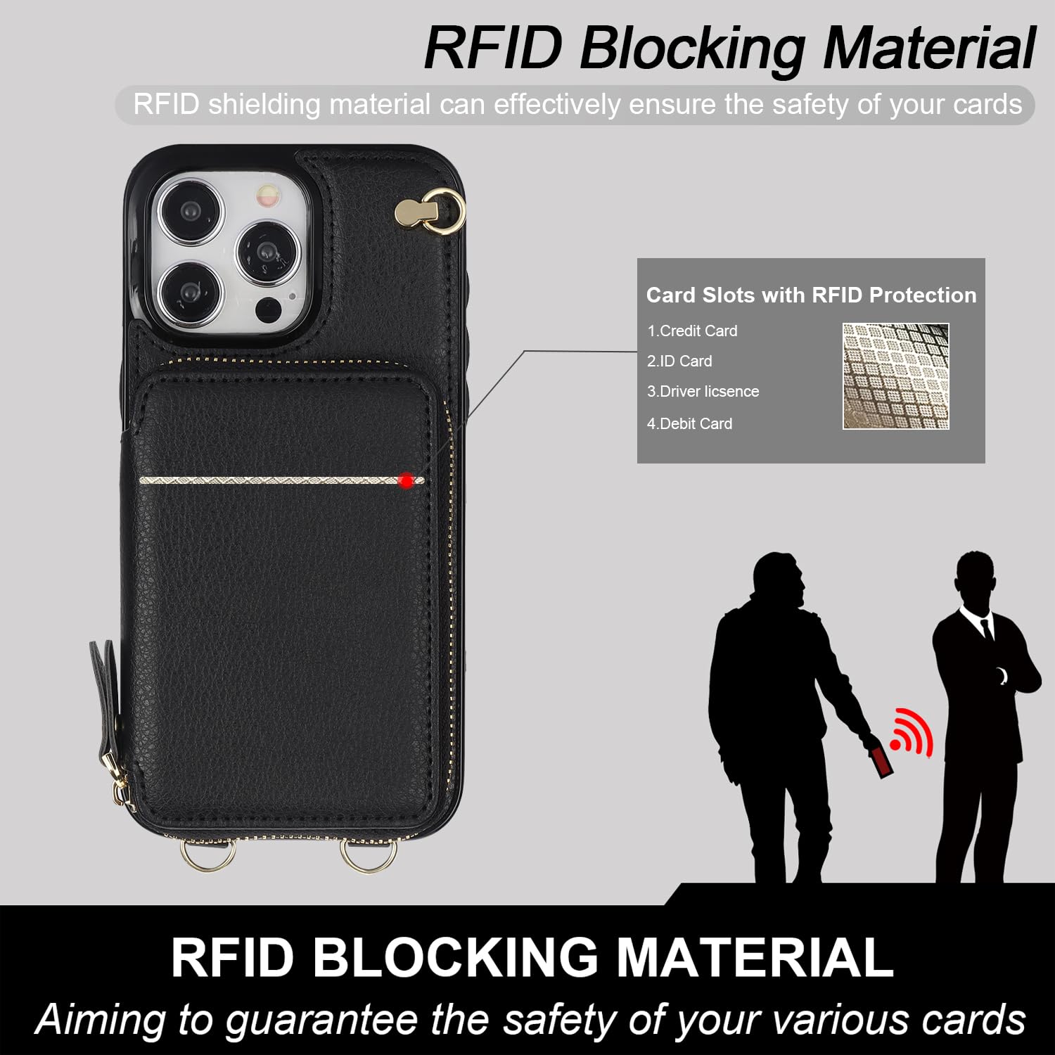 Foto 5 pulgar | Funda Tipo Cartera Tipo Bandolera Bocasal Para Iphone 15 Pro Max, Color Negro - Venta Internacional.