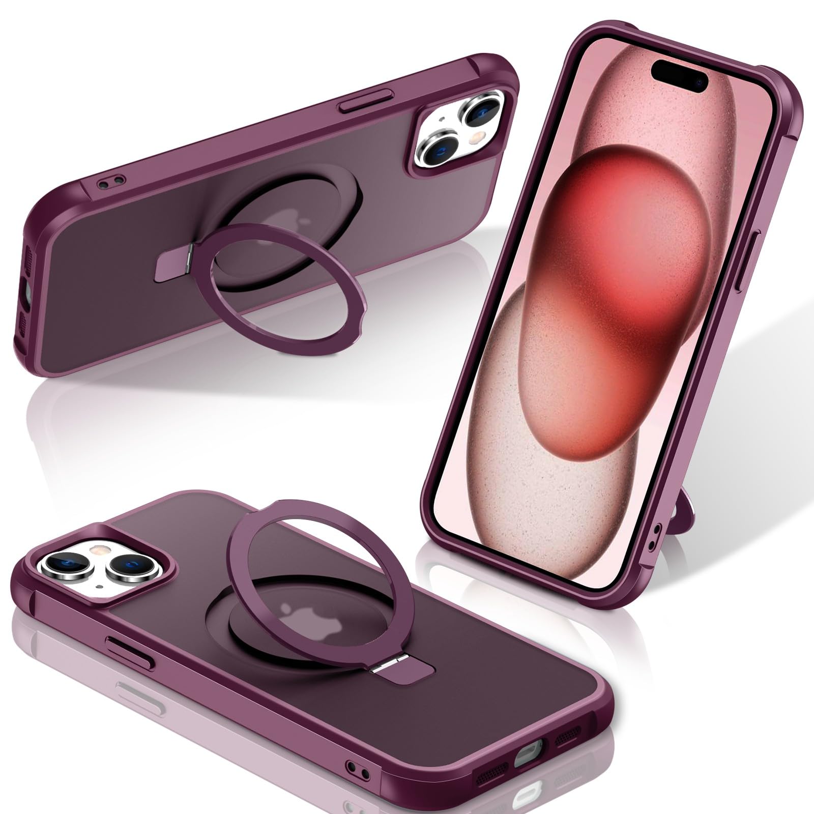 Foto 2 pulgar | Funda De Teléfono Sterker Con Soporte Magnético Para Iphone 15, Color Rojo Vino - Venta Internacional.