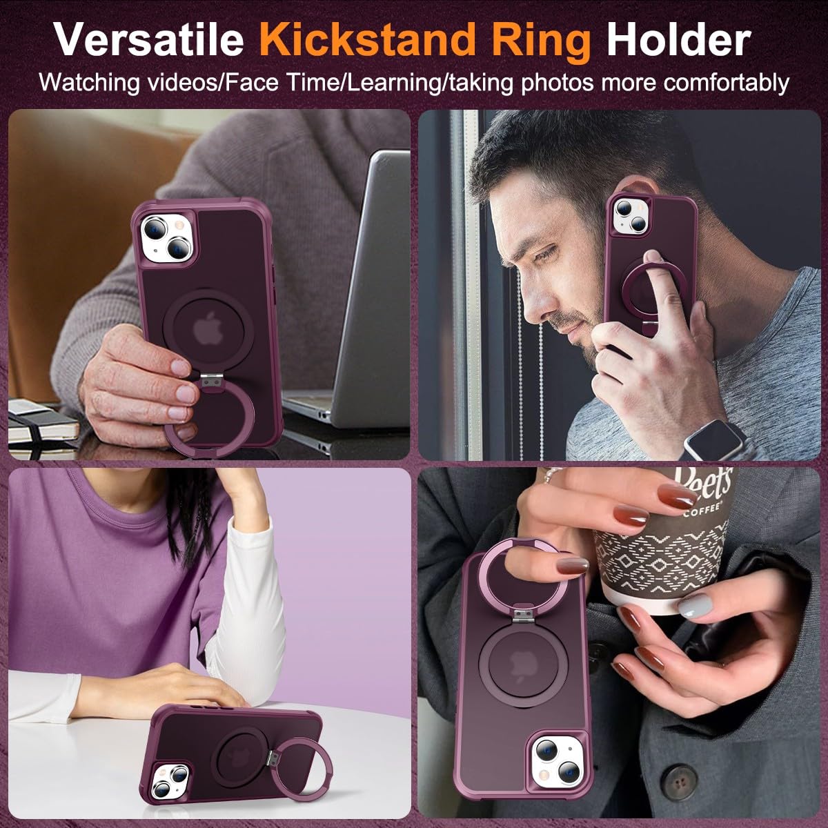 Foto 3 pulgar | Funda De Teléfono Sterker Con Soporte Magnético Para Iphone 15, Color Rojo Vino - Venta Internacional.