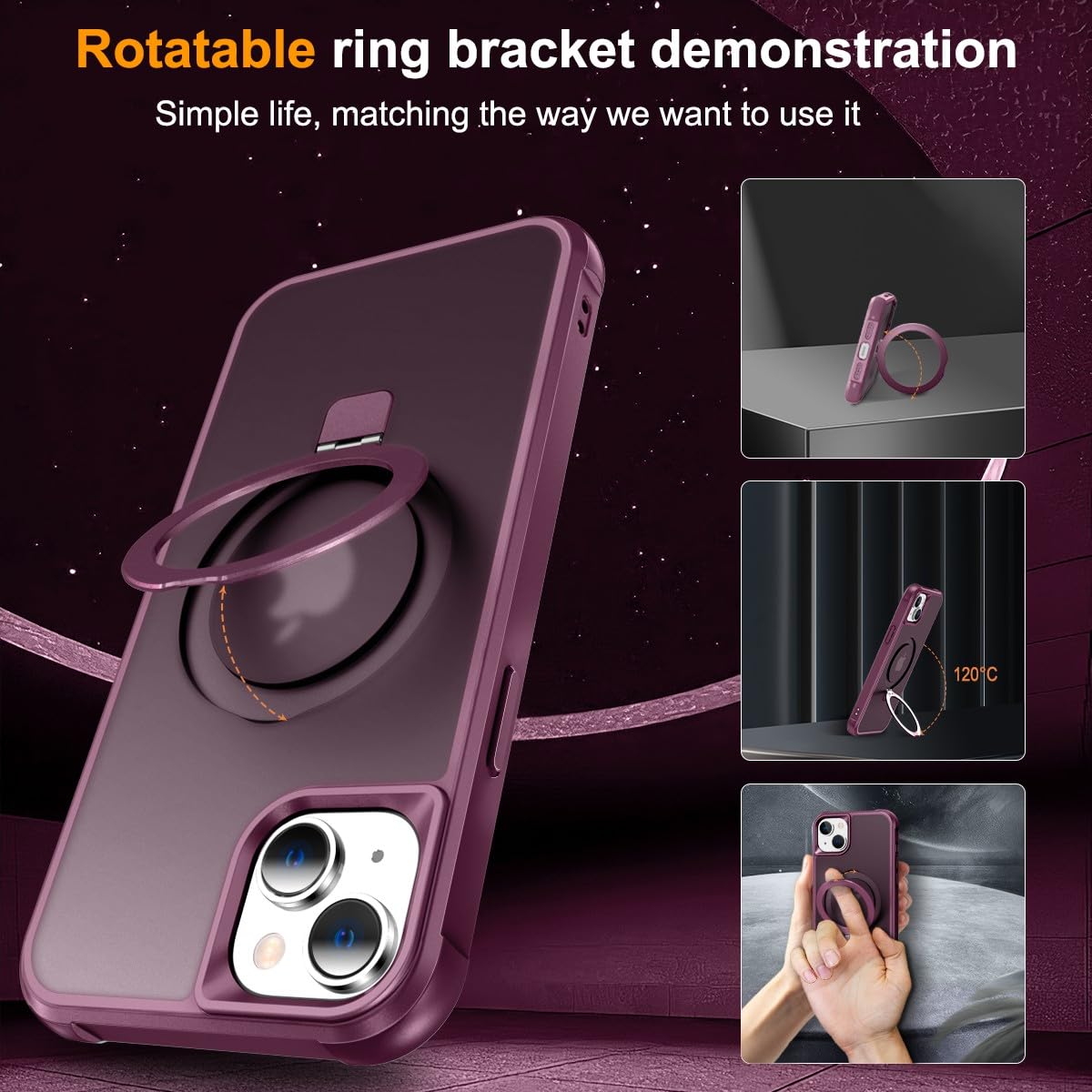 Foto 7 pulgar | Funda De Teléfono Sterker Con Soporte Magnético Para Iphone 15, Color Rojo Vino - Venta Internacional.