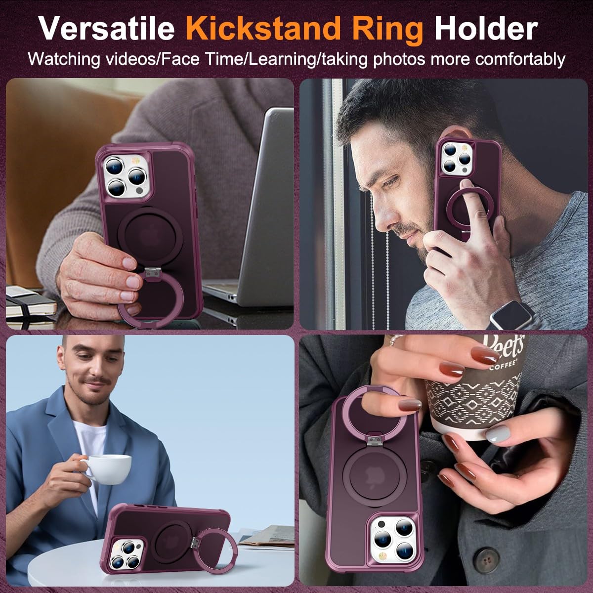 Foto 3 pulgar | Funda De Teléfono Sterker Con Soporte Magnético Para Iphone 14 Pro Max Wine - Venta Internacional.