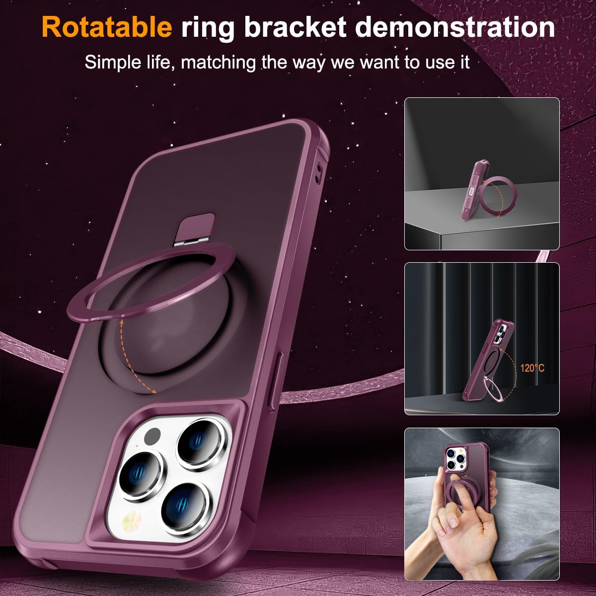 Foto 7 pulgar | Funda De Teléfono Sterker Con Soporte Magnético Para Iphone 14 Pro Max Wine - Venta Internacional.