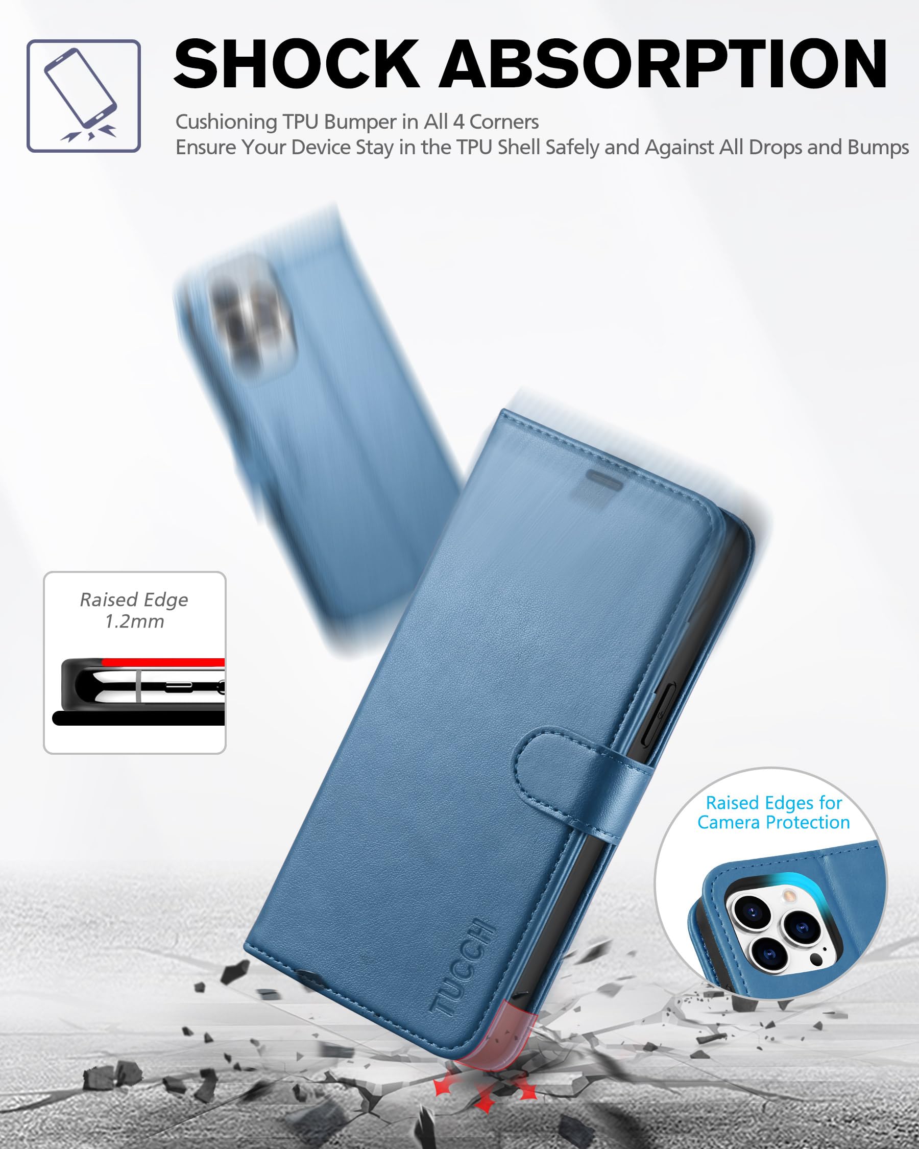 Foto 7 pulgar | Funda Tipo Cartera Tucch Para Iphone 12 Pro Max 5g Con Rfid Lake Blue - Venta Internacional.
