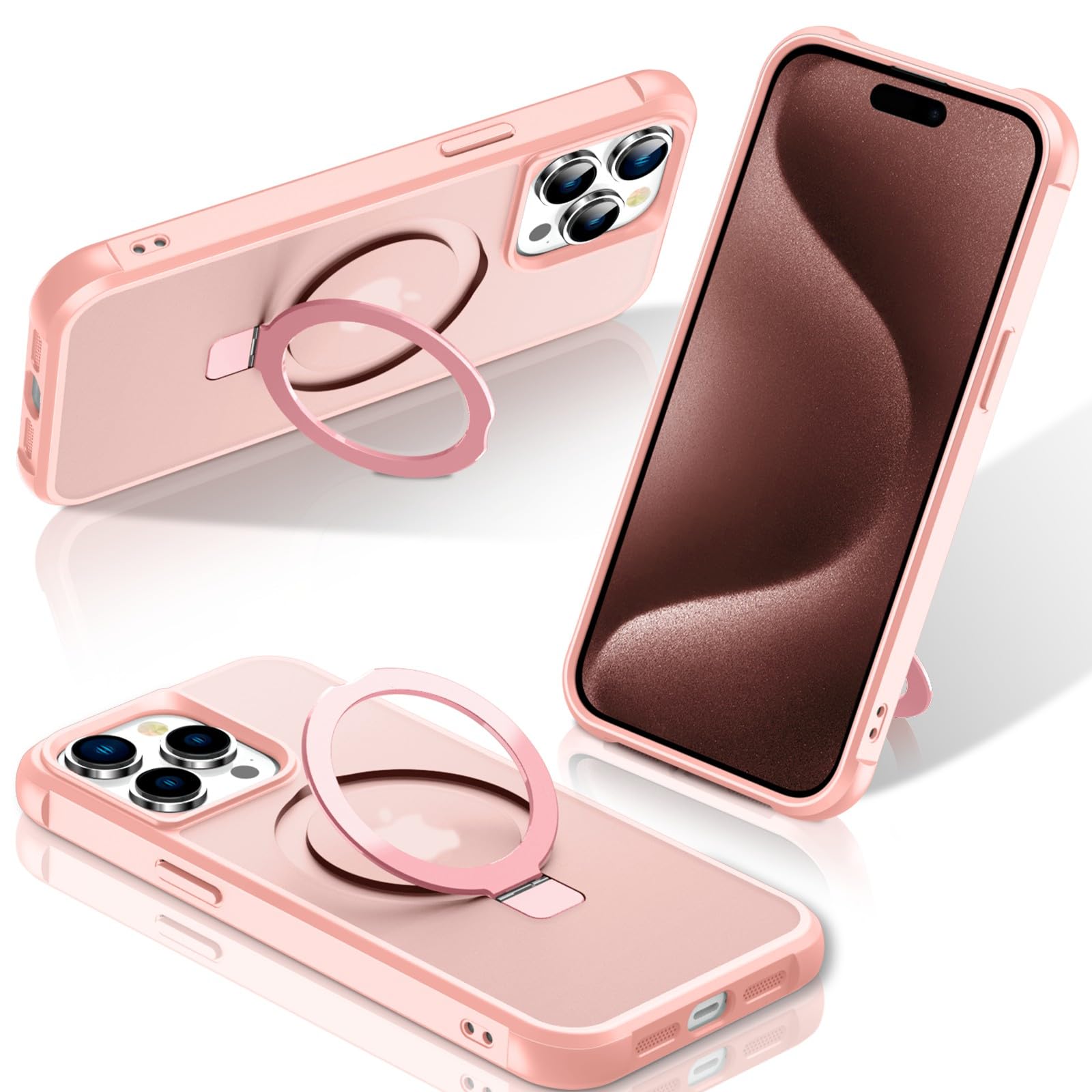 Foto 2 pulgar | Funda Para Teléfono Sterker Con Soporte Magnético Para Iphone 15 Pro, Rosa - Venta Internacional.