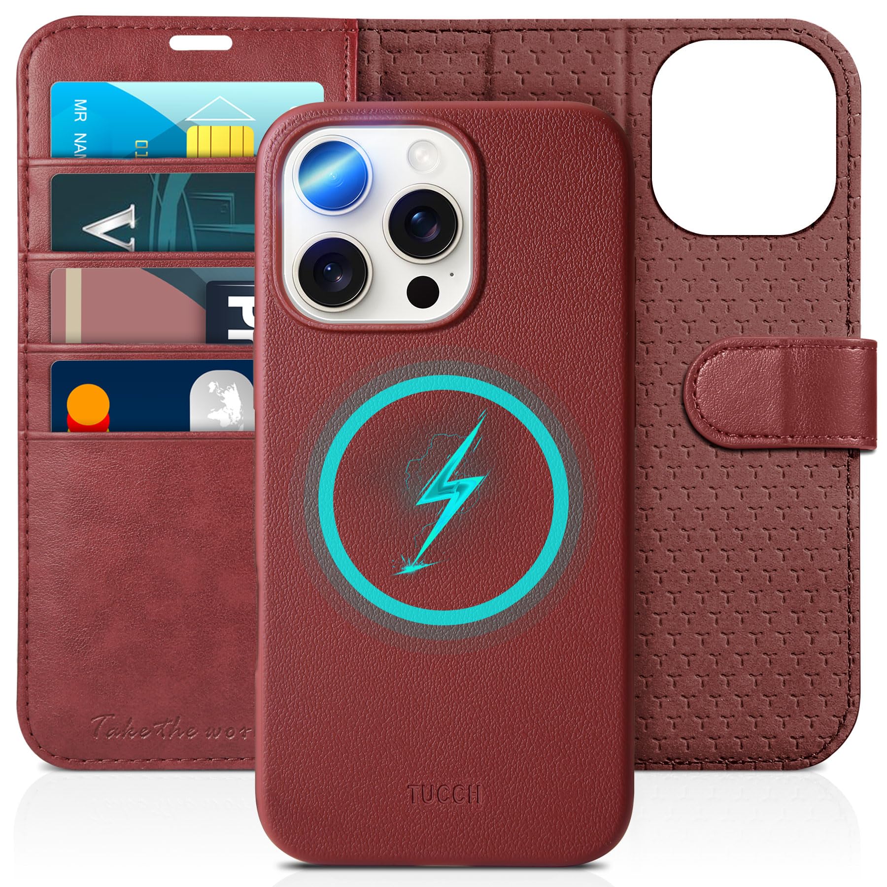 Foto 2 pulgar | Funda Tipo Cartera Tucch Para Iphone 16 Pro Max 5g Rojo Oscuro - Venta Internacional.
