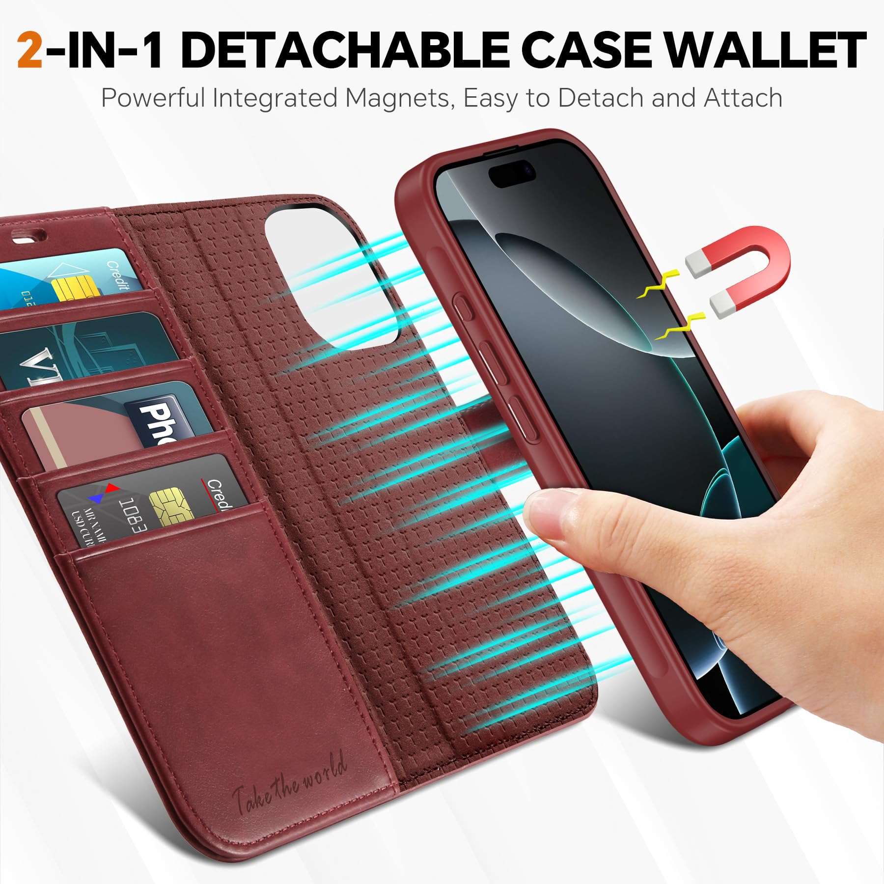 Foto 4 pulgar | Funda Tipo Cartera Tucch Para Iphone 16 Pro Max 5g Rojo Oscuro - Venta Internacional.