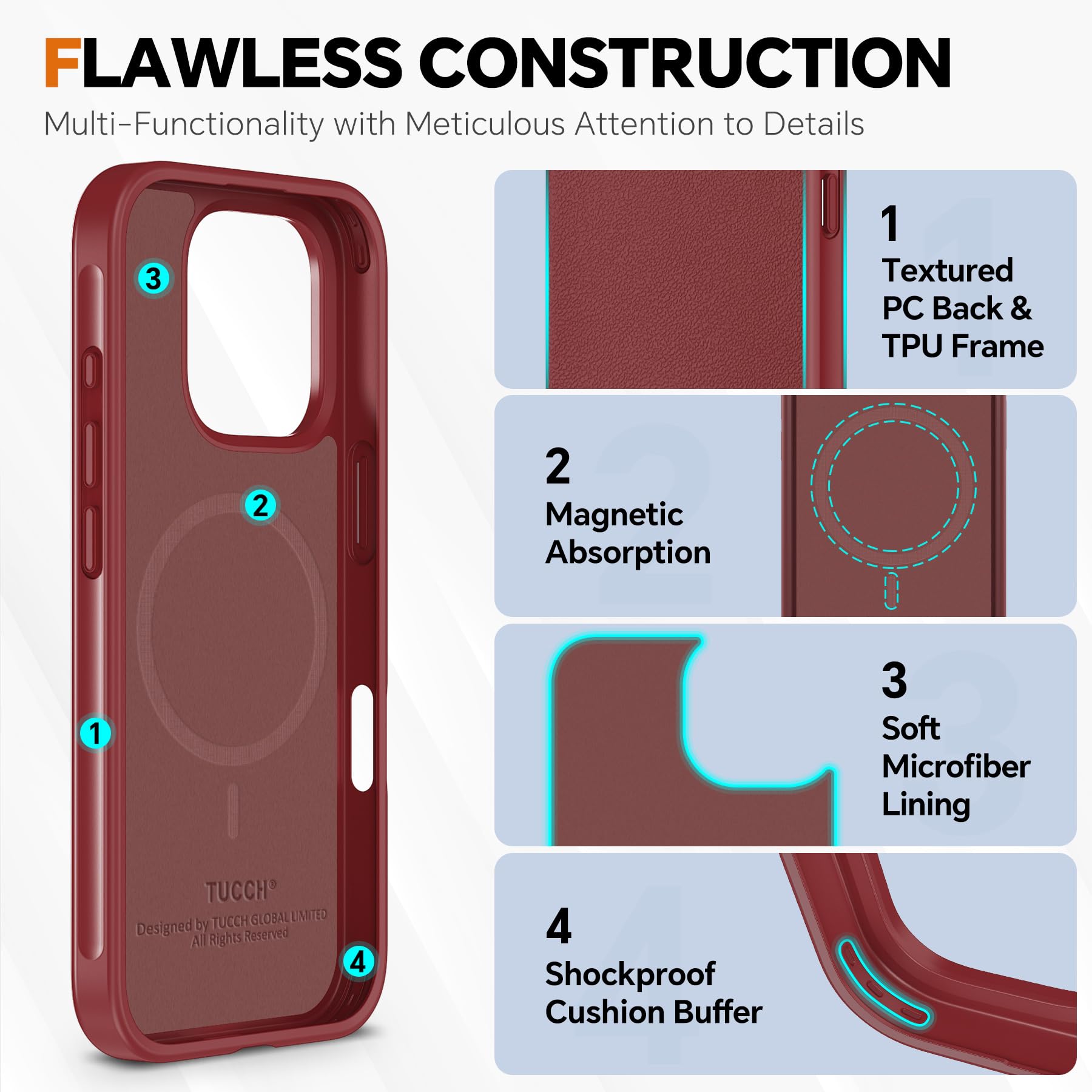 Foto 8 pulgar | Funda Tipo Cartera Tucch Para Iphone 16 Pro Max 5g Rojo Oscuro - Venta Internacional.