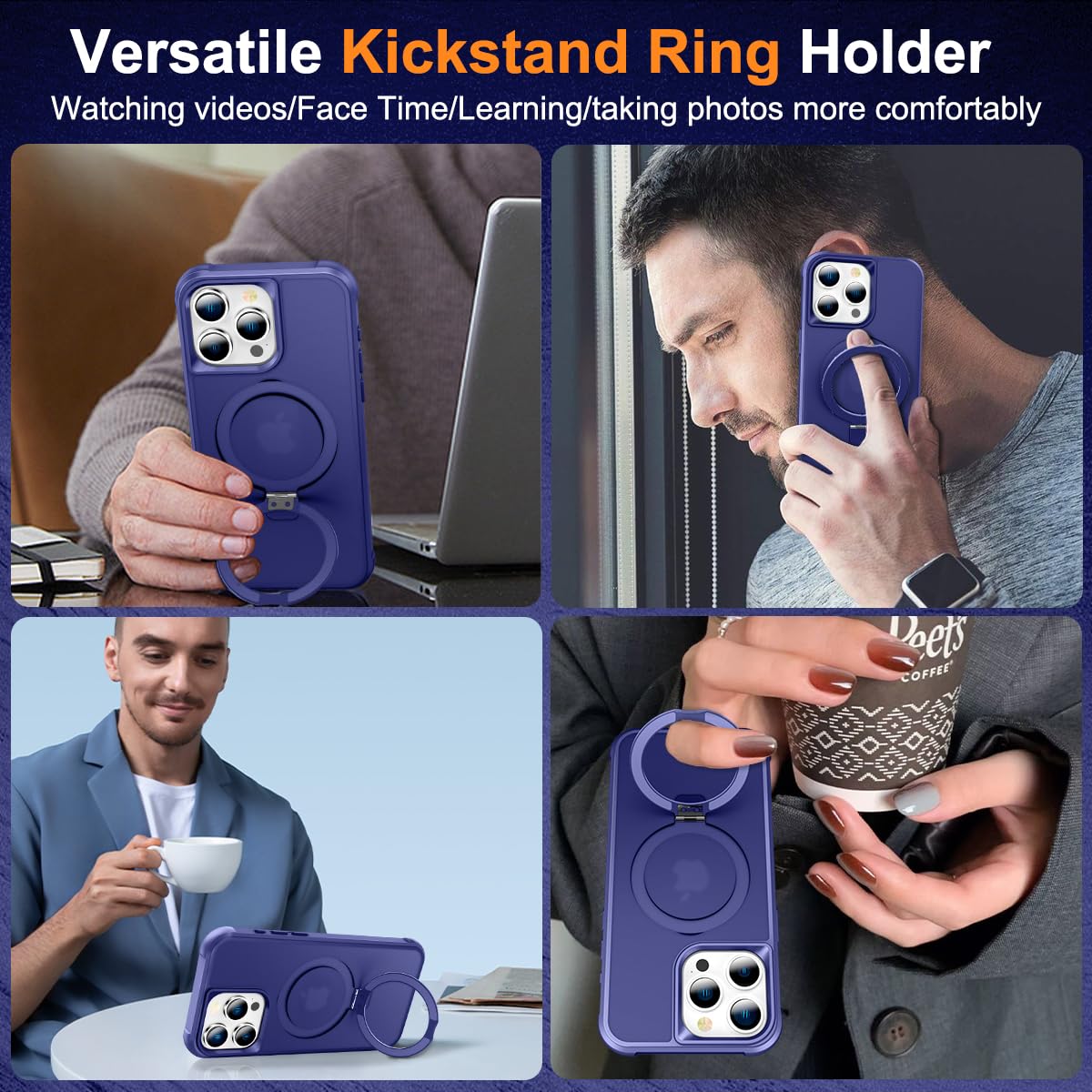 Foto 3 pulgar | Funda Para Teléfono Sterker Con Soporte Magnético Para Iphone 15 Pro, Azul - Venta Internacional.