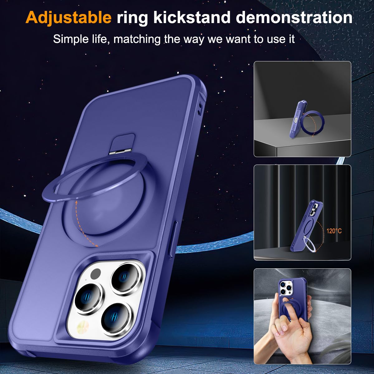 Foto 7 pulgar | Funda Para Teléfono Sterker Con Soporte Magnético Para Iphone 15 Pro, Azul - Venta Internacional.