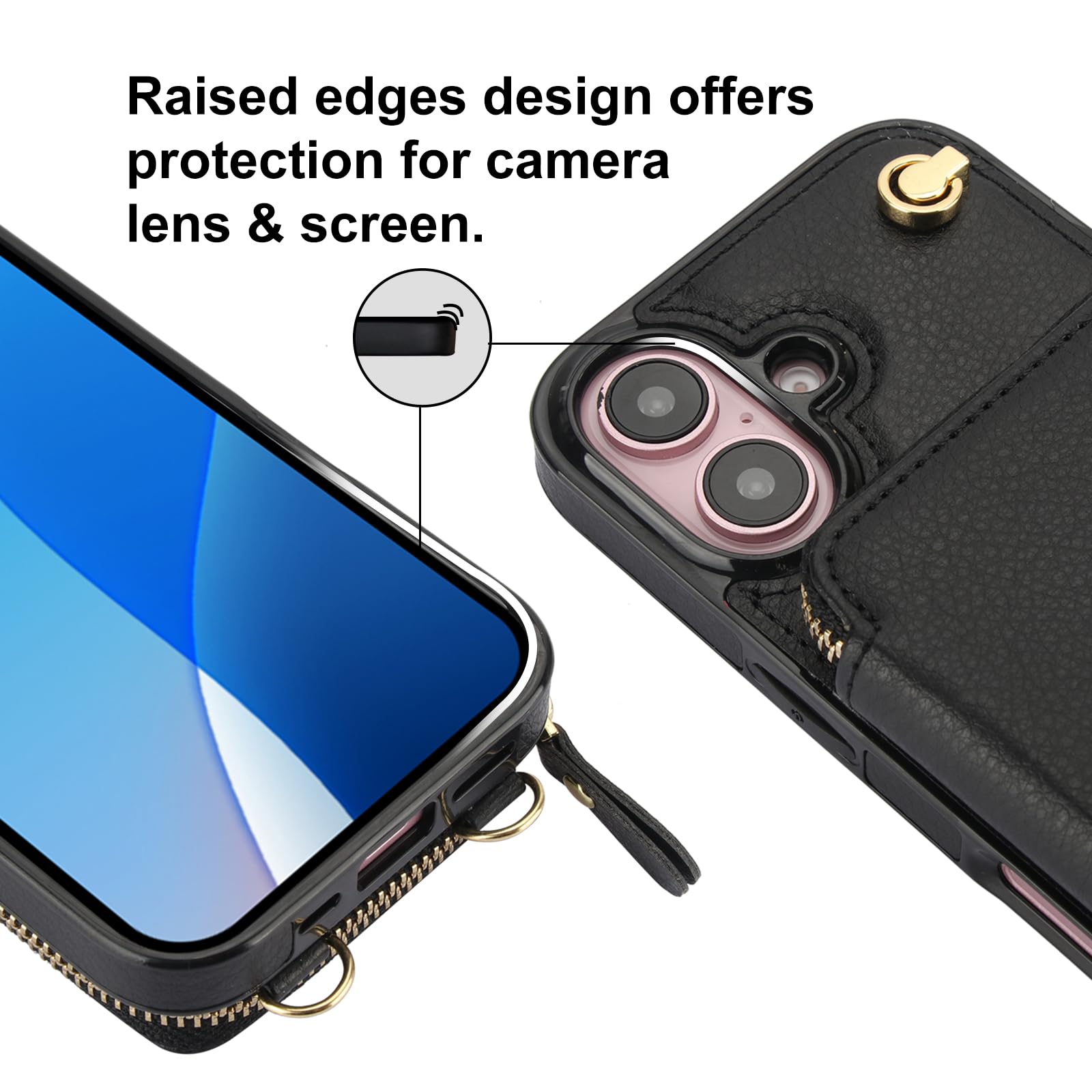 Foto 8 pulgar | Funda Tipo Cartera Tipo Bandolera Bocasal Para Iphone 16 De 6,1 Pulgadas Con Rfid, Color Negro - Venta Internacional.