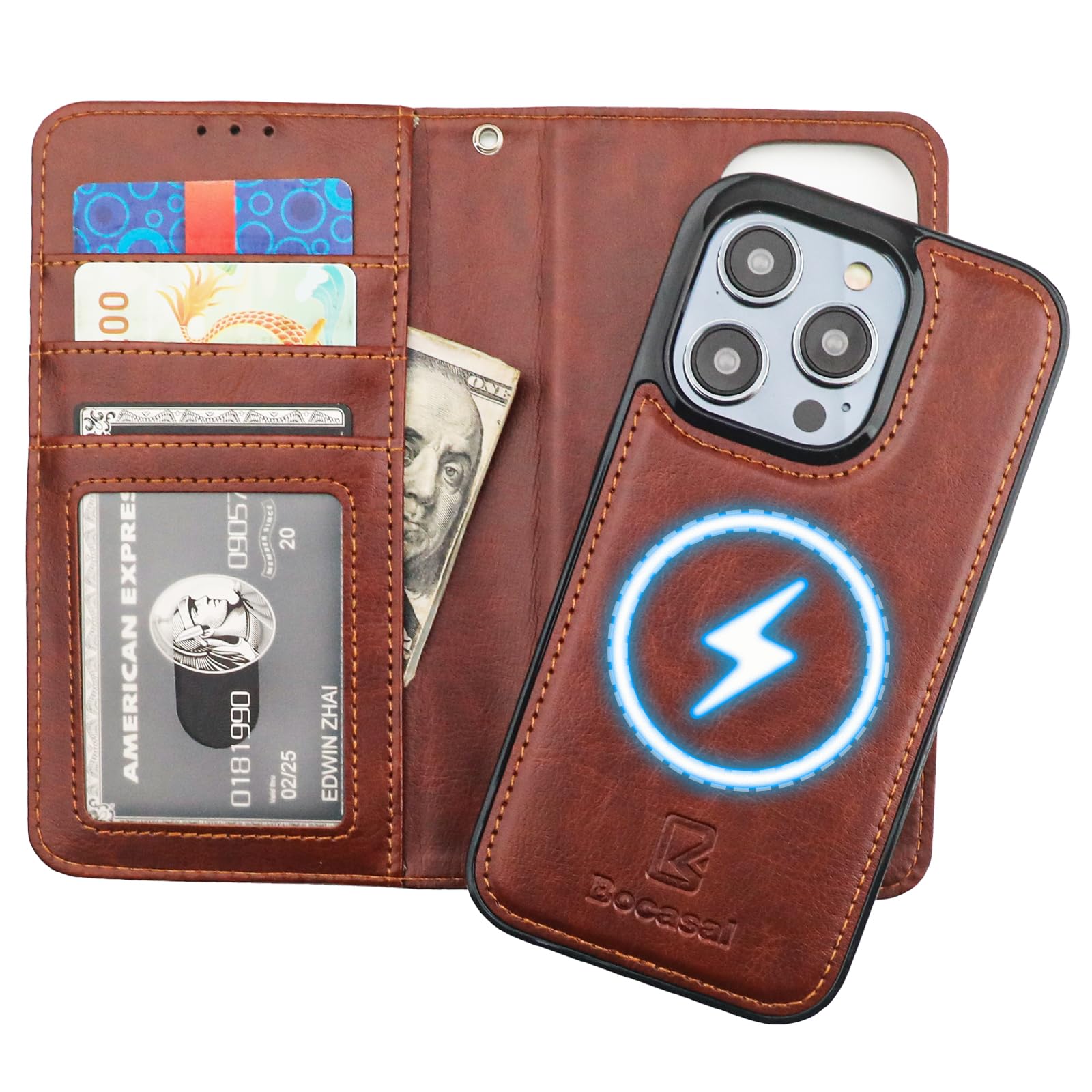 Funda Tipo Cartera Bocasal Para Iphone 14 Pro Con Magsafe Brown - Venta Internacional.