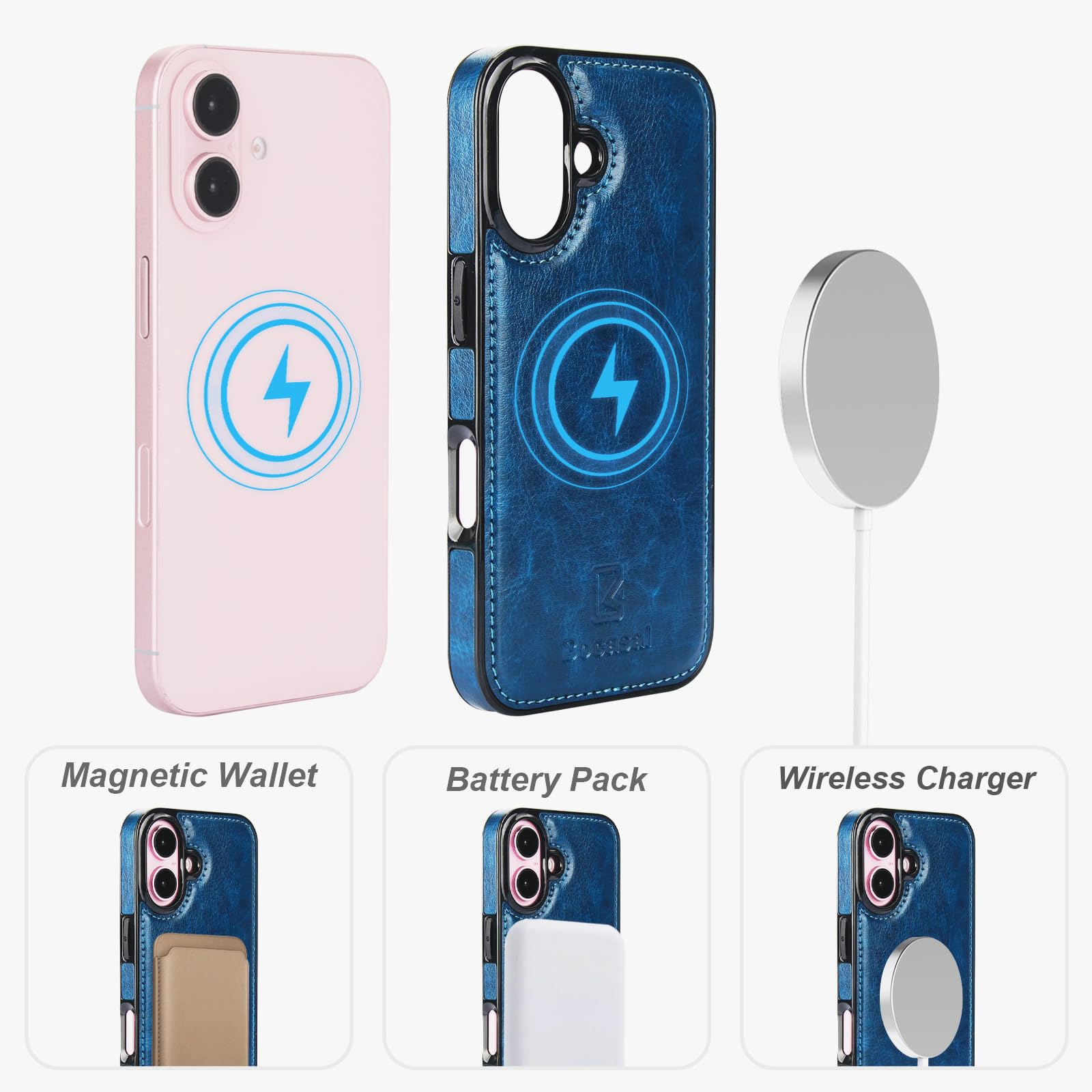 Foto 5 pulgar | Funda Tipo Cartera Bocasal Para Iphone 16 Con Magsafe Rfid, Color Azul - Venta Internacional.