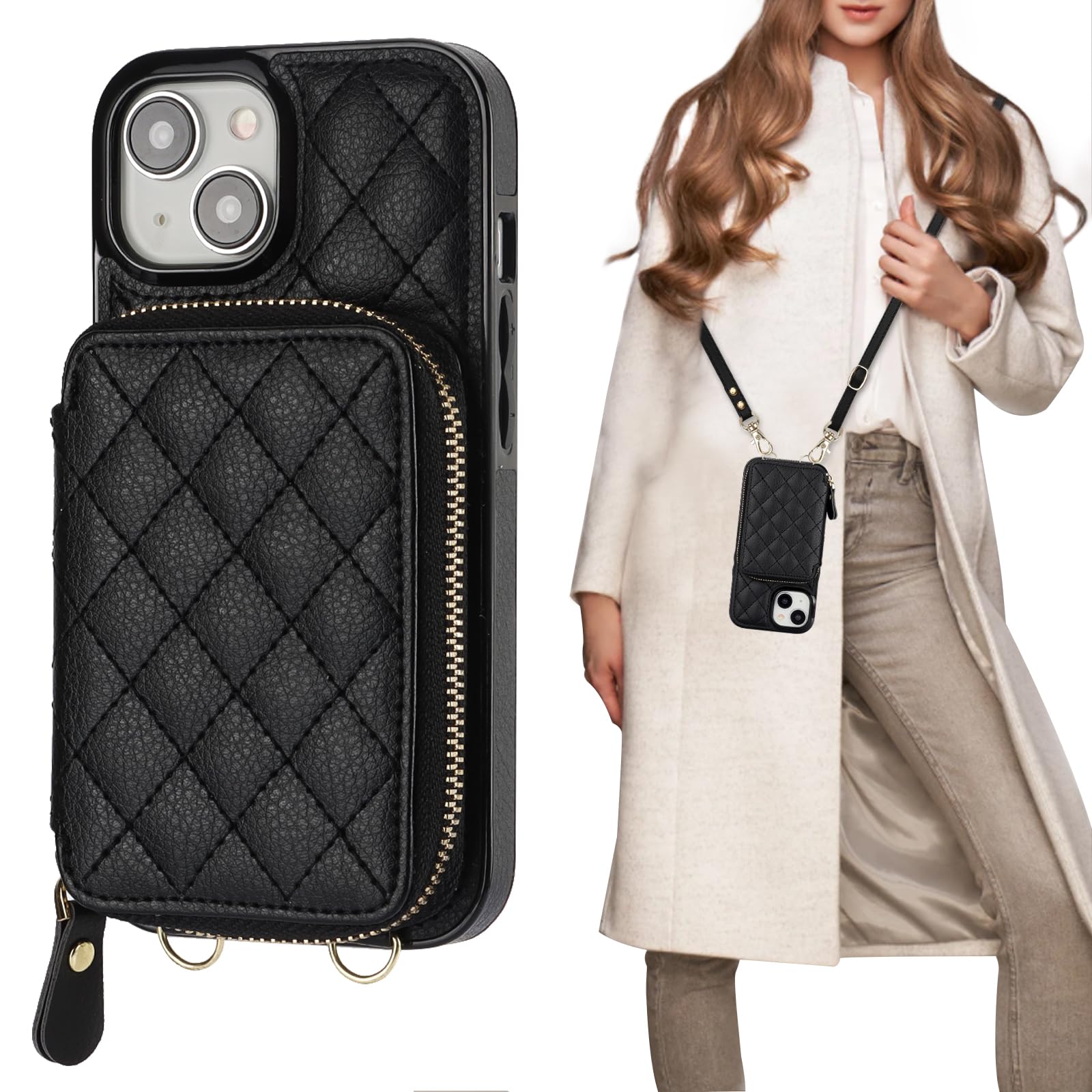 Foto 1 | Funda Tipo Cartera Tipo Bandolera Bocasal Para Iphone 15 De 6.1 Pulgadas, Color Negro - Venta Internacional.