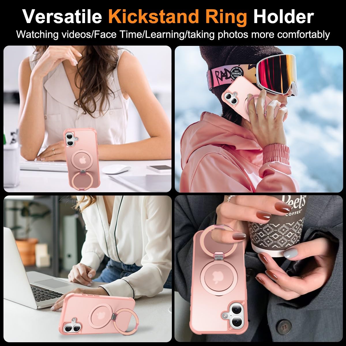 Foto 3 pulgar | Funda Para Teléfono Sterker Con Soporte Magnético Para Iphone 16, Rosa - Venta Internacional.