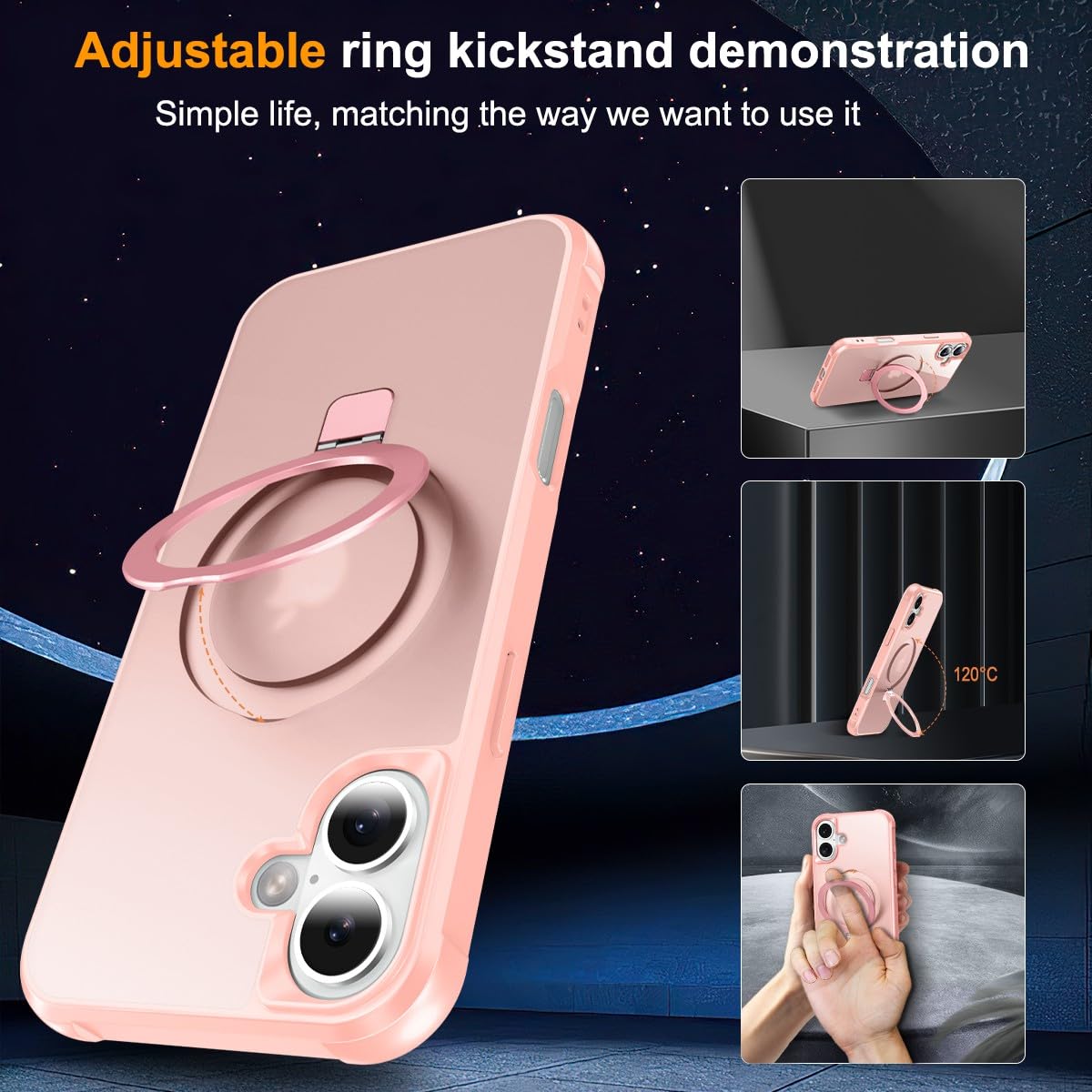 Foto 7 pulgar | Funda Para Teléfono Sterker Con Soporte Magnético Para Iphone 16, Rosa - Venta Internacional.