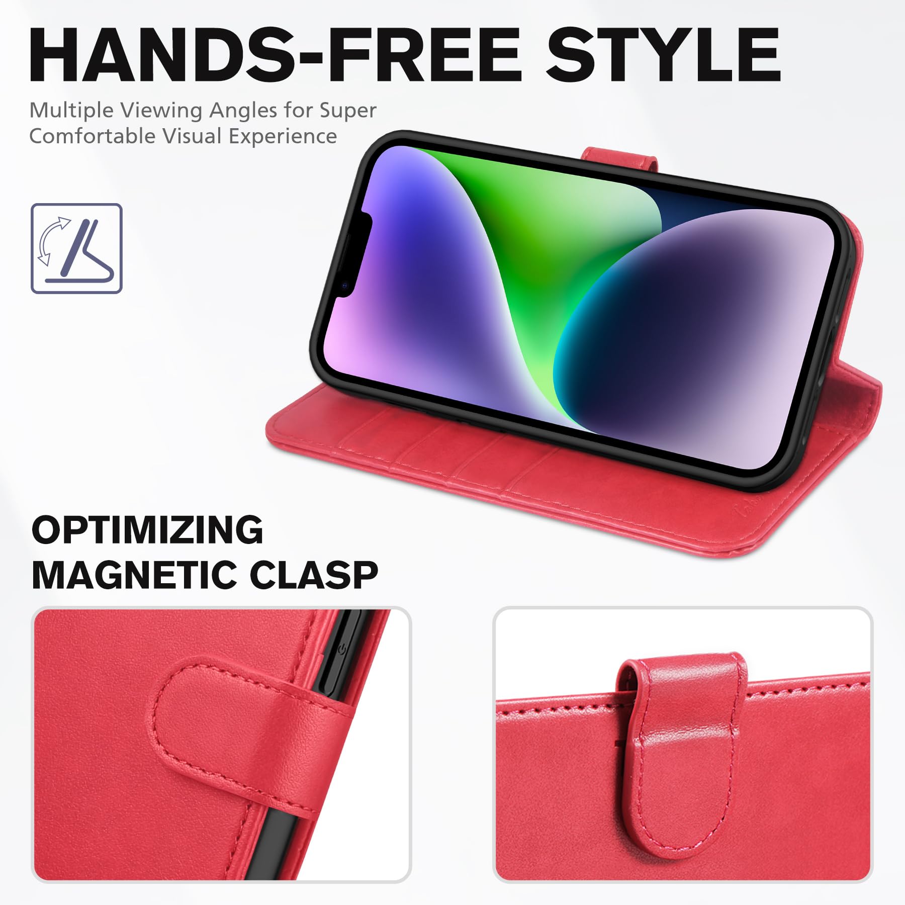 Foto 4 | Funda Tipo Cartera Tucch Para Iphone 14 De 6,1 Pulgadas Con Bloqueo Rfid, Color Rojo - Venta Internacional.