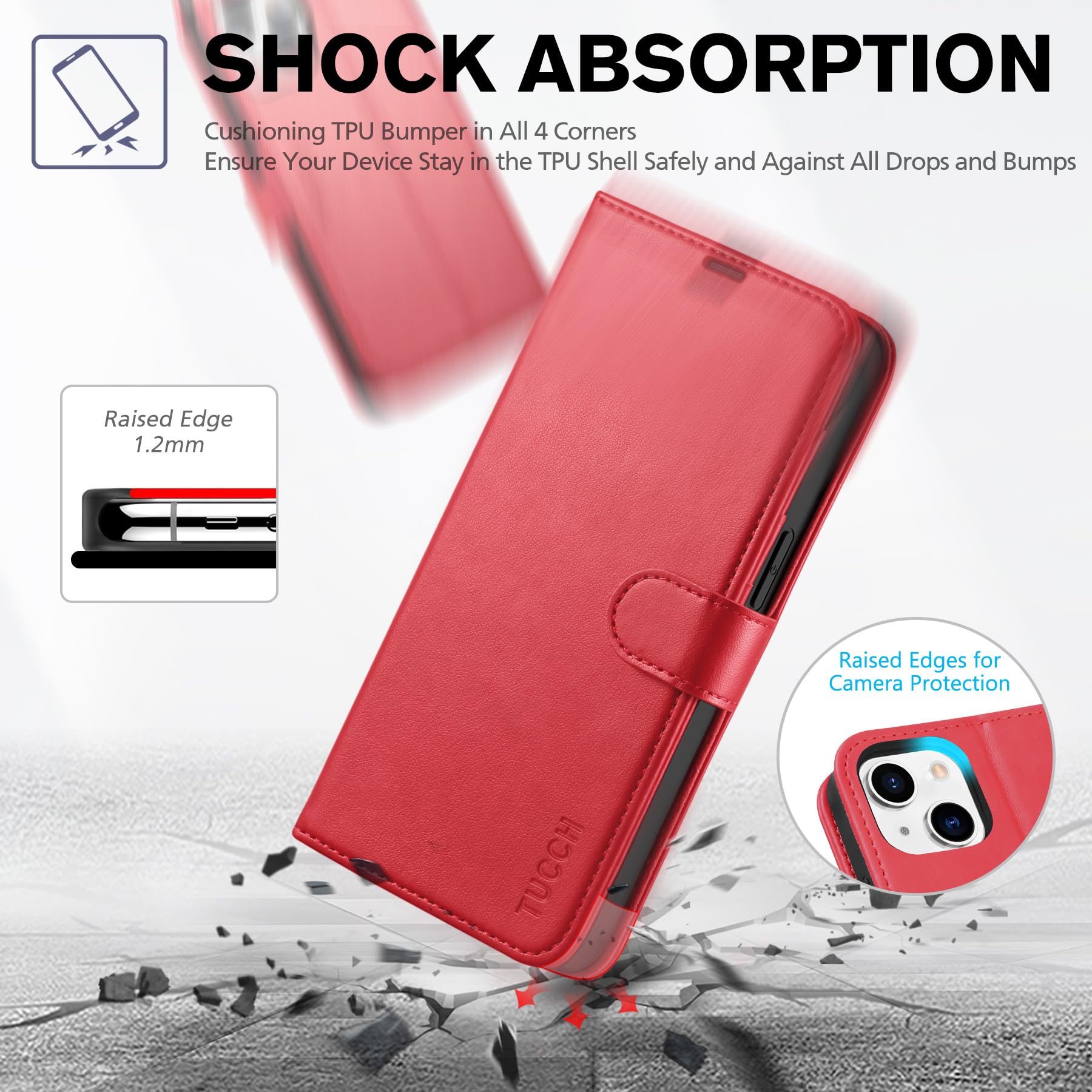 Foto 7 pulgar | Funda Tipo Cartera Tucch Para Iphone 14 De 6,1 Pulgadas Con Bloqueo Rfid, Color Rojo - Venta Internacional.