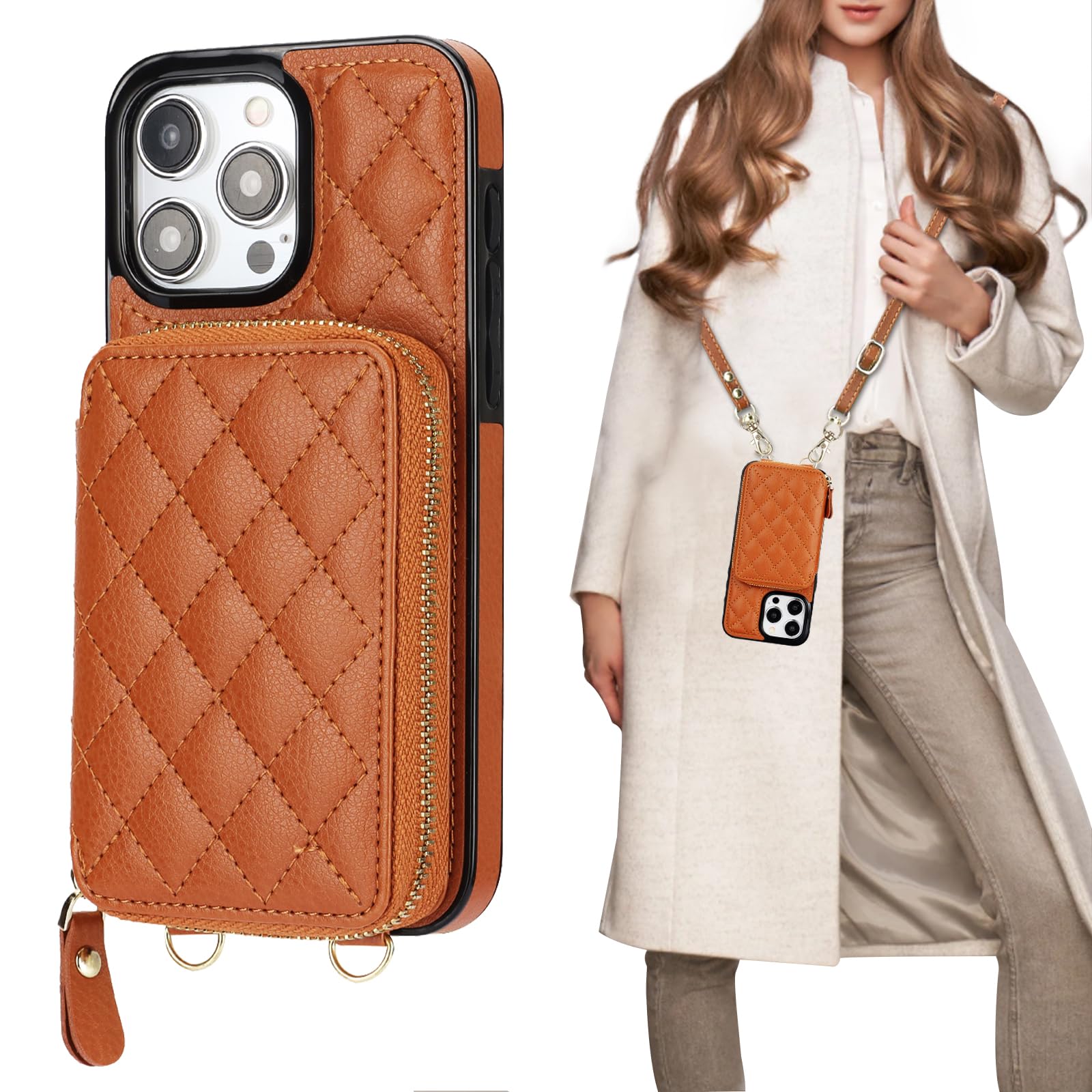 Foto 2 pulgar | Funda Tipo Cartera Tipo Bandolera Bocasal Para Iphone 15 Pro Max, Color Marrón - Venta Internacional.