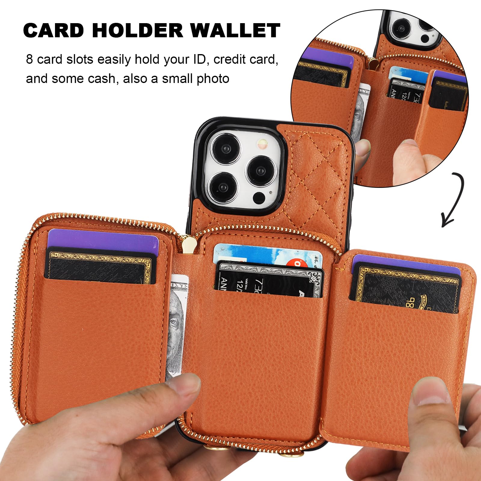 Foto 5 pulgar | Funda Tipo Cartera Tipo Bandolera Bocasal Para Iphone 15 Pro Max, Color Marrón - Venta Internacional.