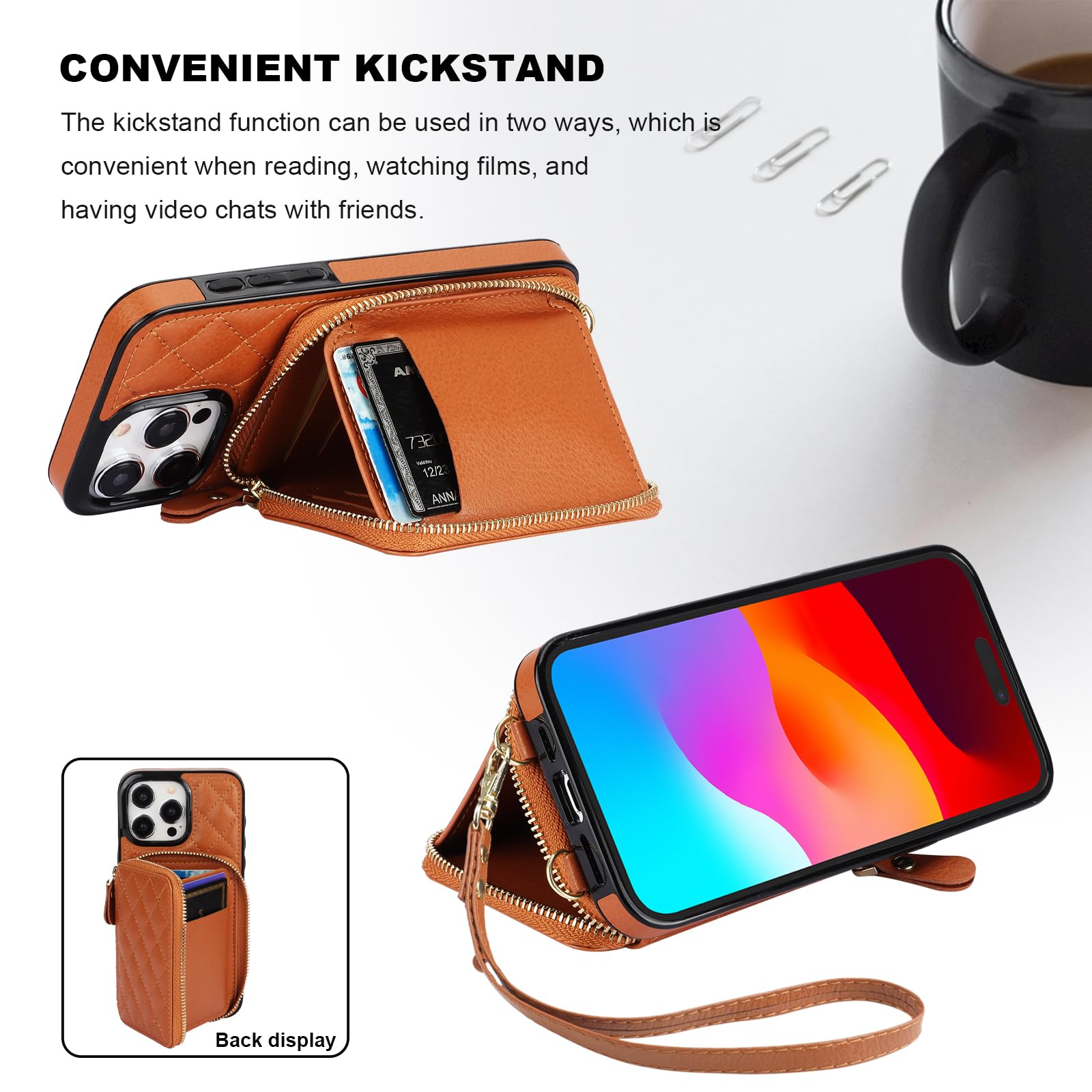 Foto 7 pulgar | Funda Tipo Cartera Tipo Bandolera Bocasal Para Iphone 15 Pro Max, Color Marrón - Venta Internacional.
