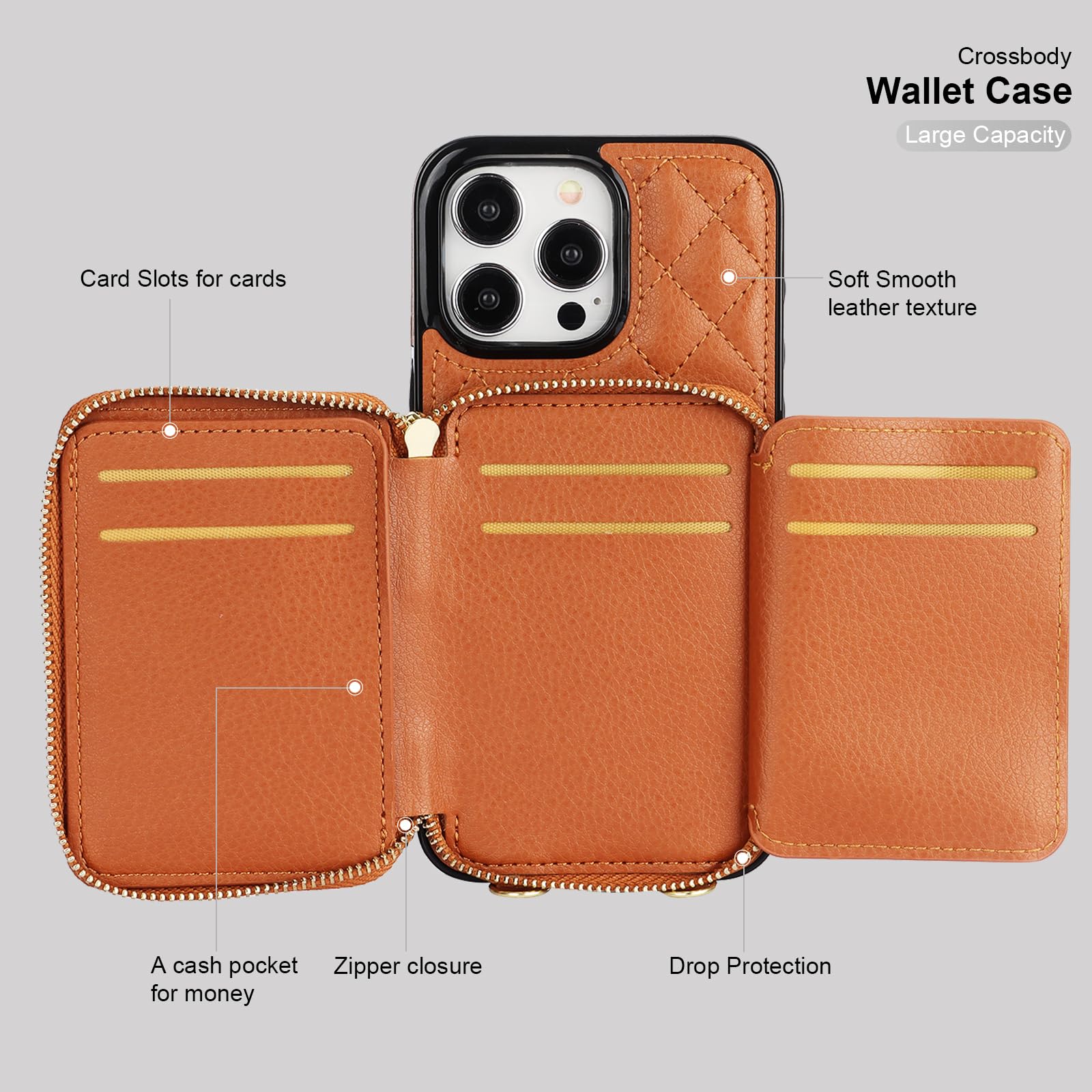 Foto 8 pulgar | Funda Tipo Cartera Tipo Bandolera Bocasal Para Iphone 15 Pro Max, Color Marrón - Venta Internacional.