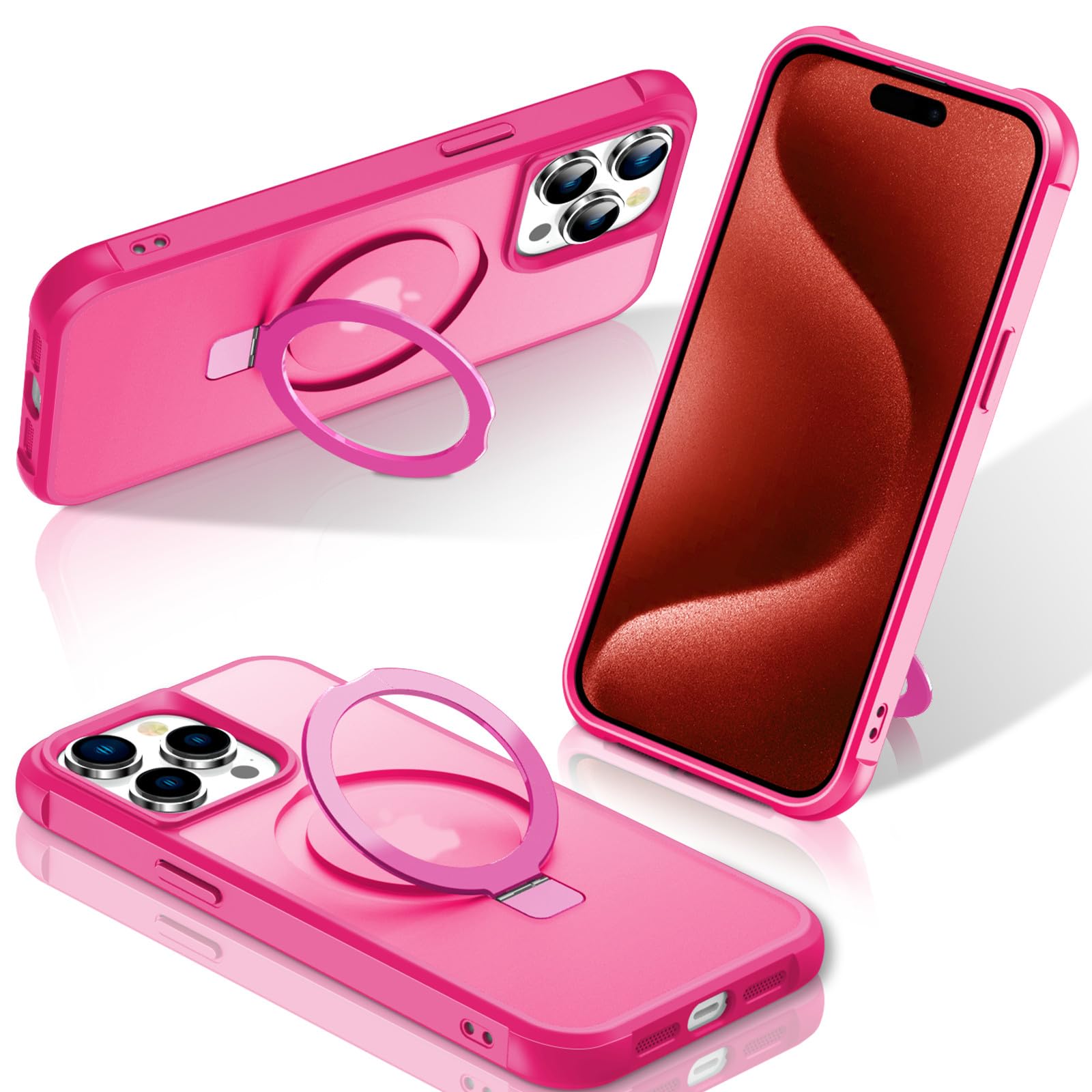 Foto 2 pulgar | Funda Para Teléfono Sterker Con Soporte Magnético Para Iphone 15 Pro, Rosa Roja - Venta Internacional.