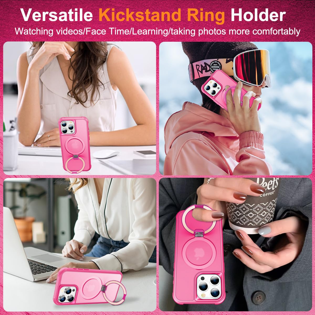Foto 2 | Funda Para Teléfono Sterker Con Soporte Magnético Para Iphone 15 Pro, Rosa Roja - Venta Internacional.