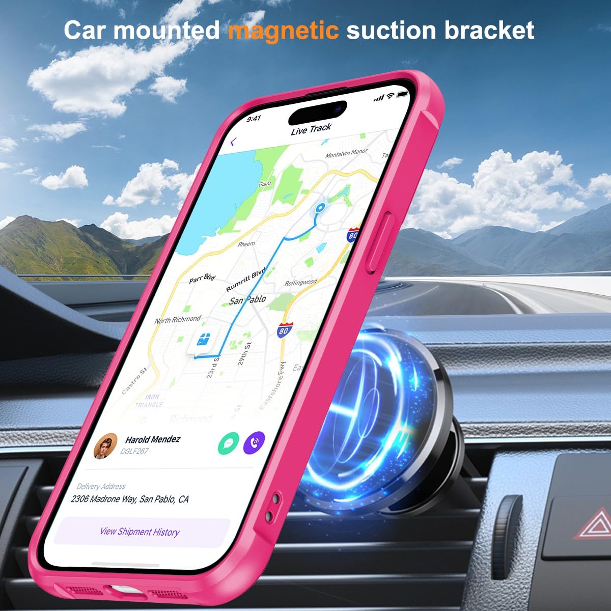 Foto 6 pulgar | Funda Para Teléfono Sterker Con Soporte Magnético Para Iphone 15 Pro, Rosa Roja - Venta Internacional.