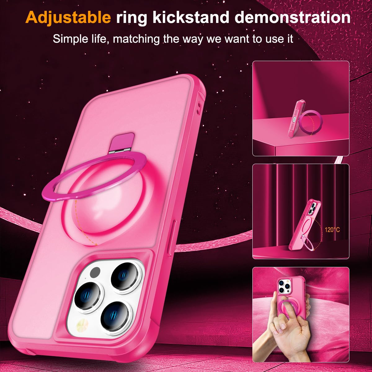 Foto 6 | Funda Para Teléfono Sterker Con Soporte Magnético Para Iphone 15 Pro, Rosa Roja - Venta Internacional.
