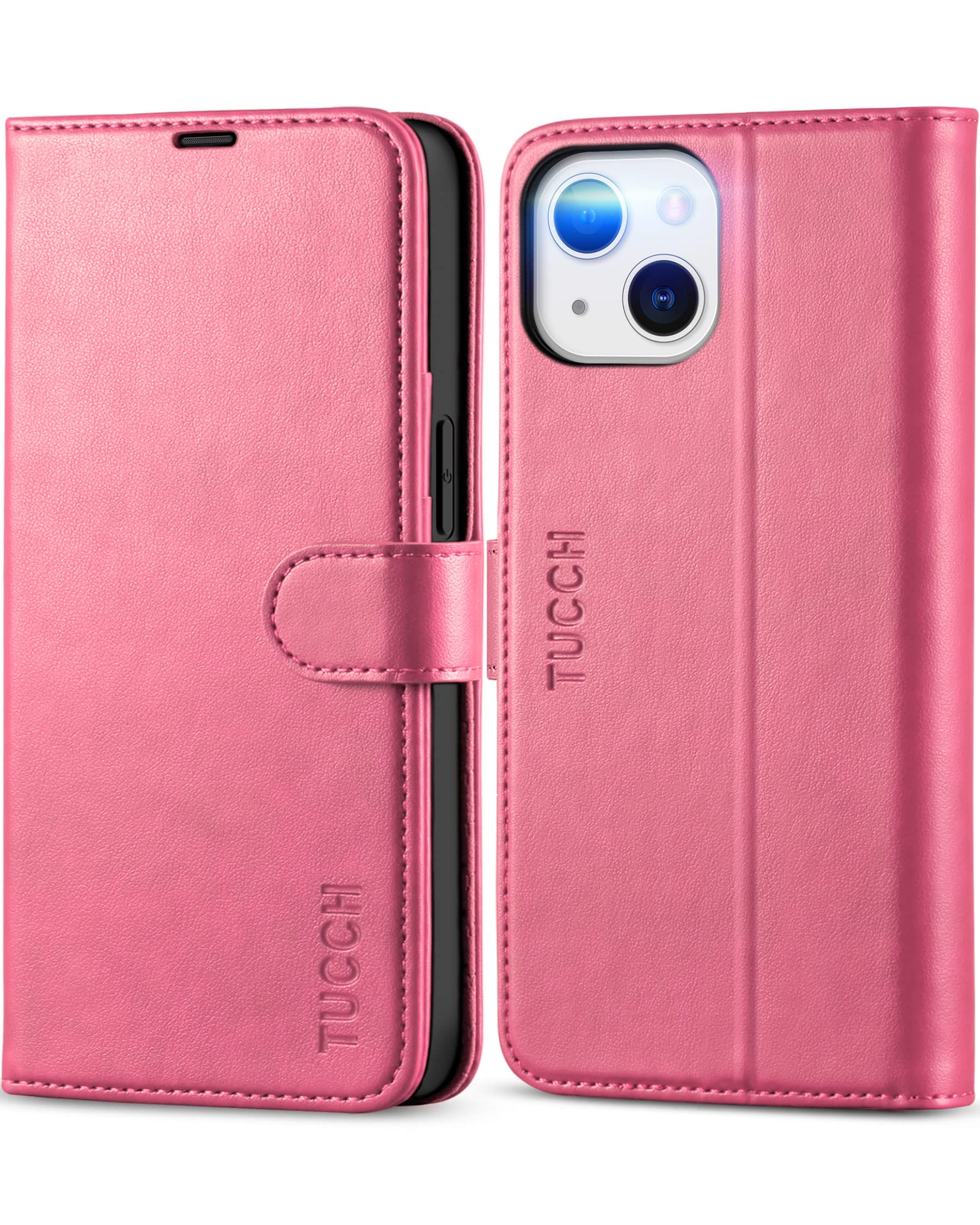 Funda Tipo Cartera Tucch Compatible Con Iphone 13 6.1 2021, Color Rosa Intenso - Venta Internacional.