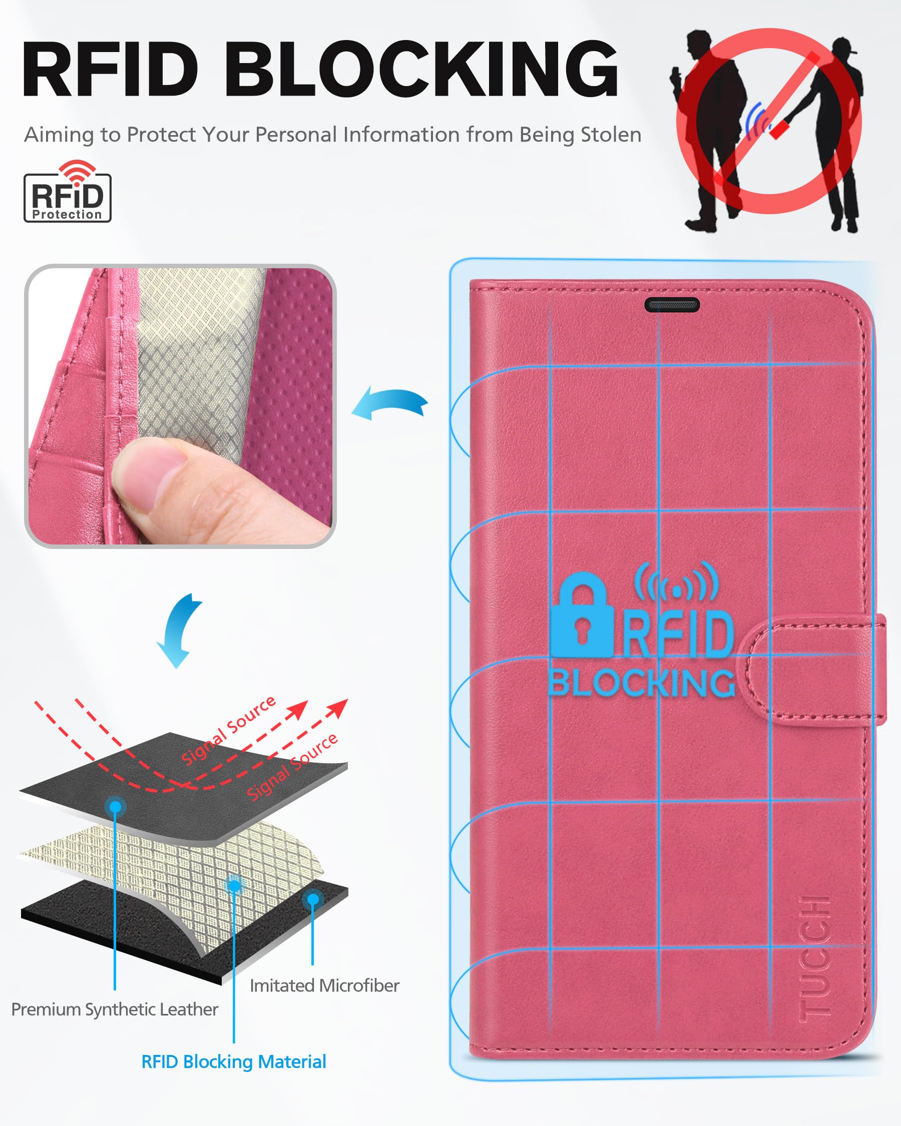 Foto 4 pulgar | Funda Tipo Cartera Tucch Compatible Con Iphone 13 6.1 2021, Color Rosa Intenso - Venta Internacional.
