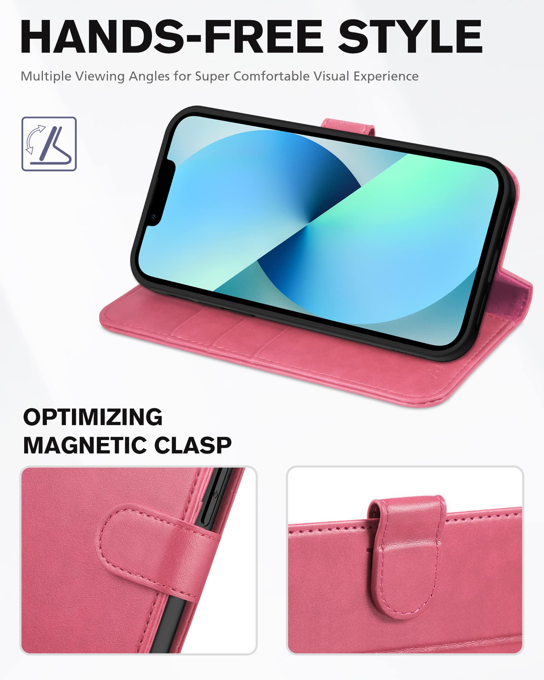 Foto 7 pulgar | Funda Tipo Cartera Tucch Compatible Con Iphone 13 6.1 2021, Color Rosa Intenso - Venta Internacional.